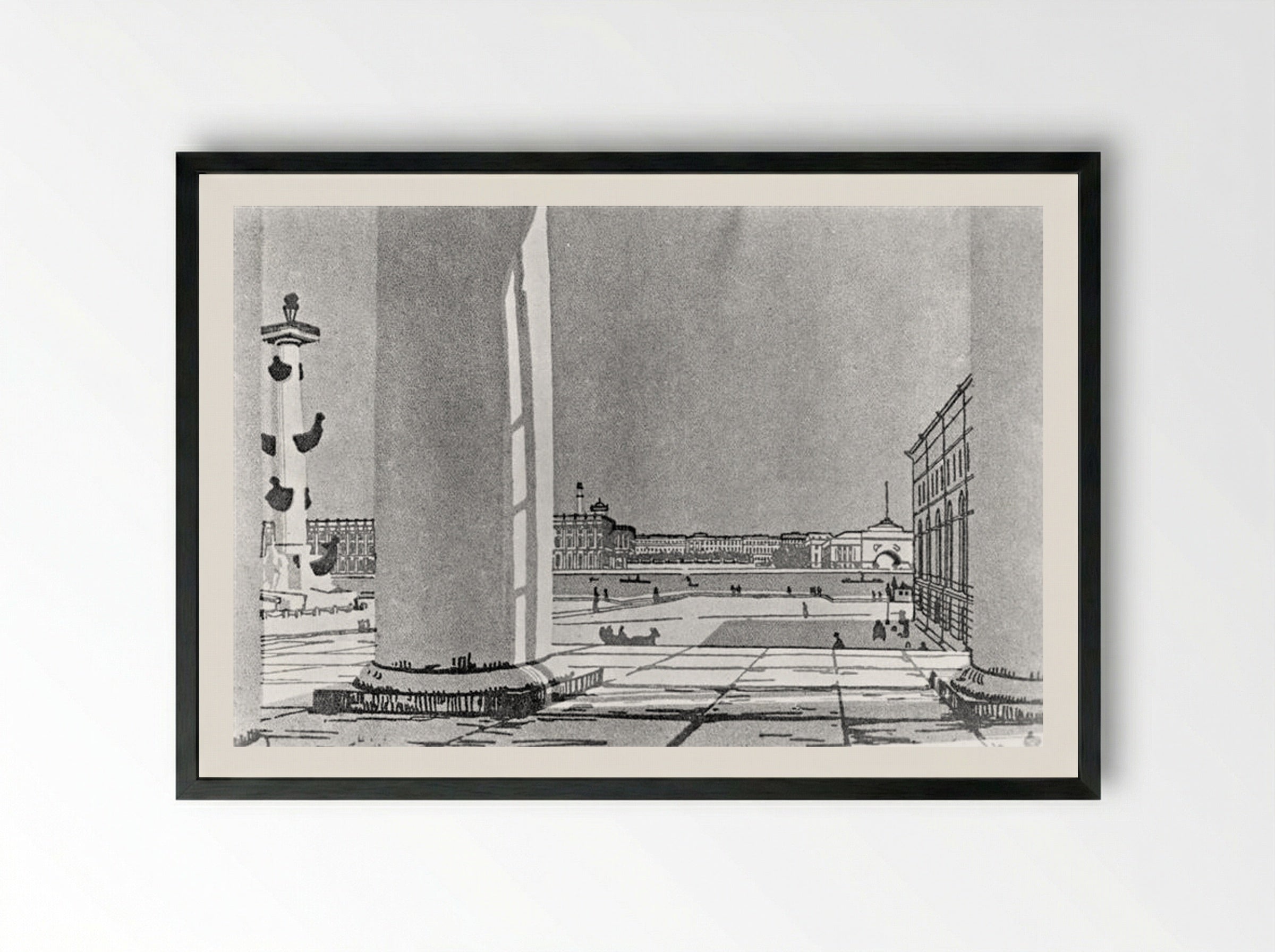 Neva through the columns of the Exchange - Anna Ostroumova-Lebedeva - Framed Print Black