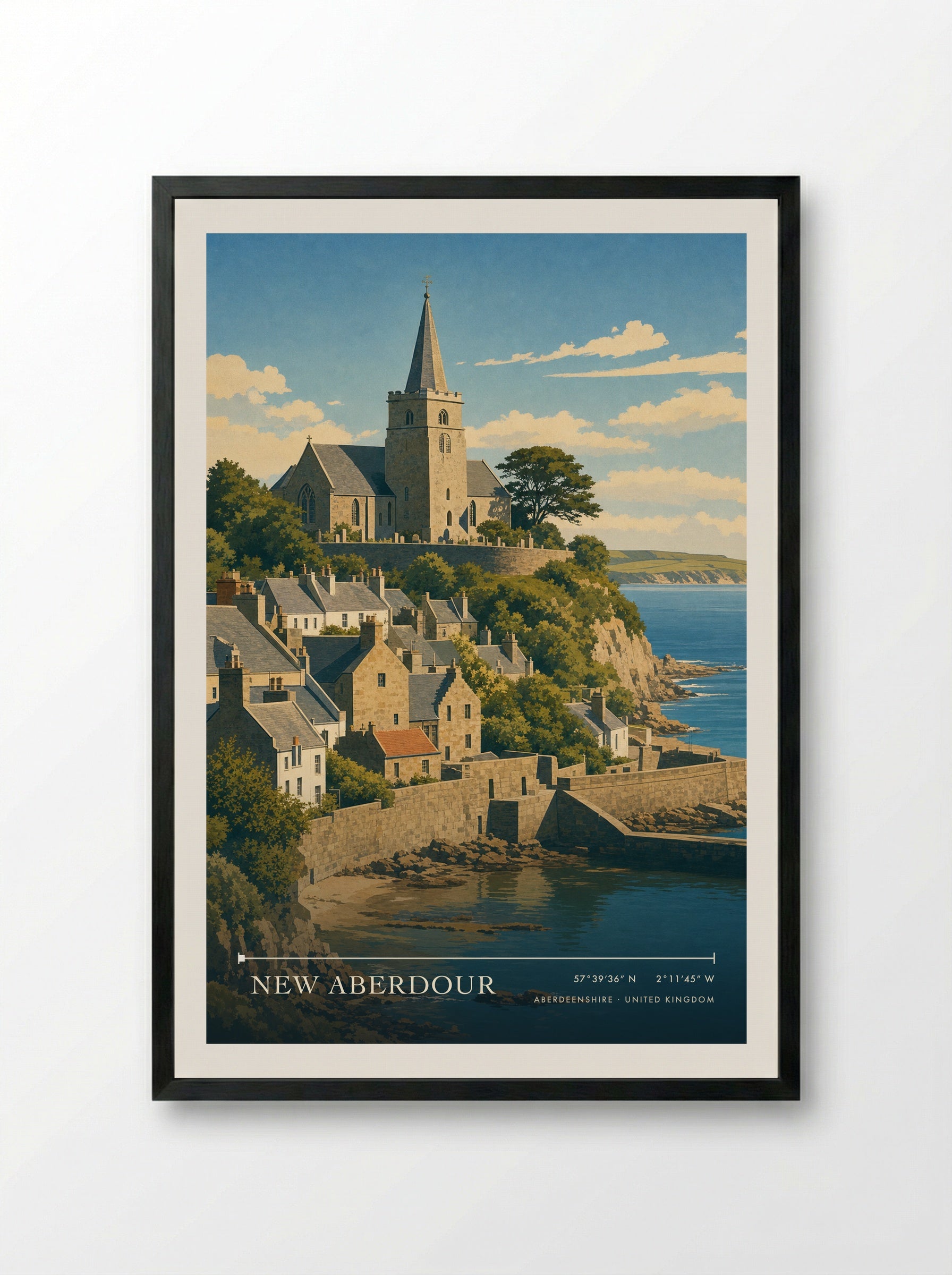 New Aberdour Aberdeenshire United Kingdom Travel Poster - Framed Print Black