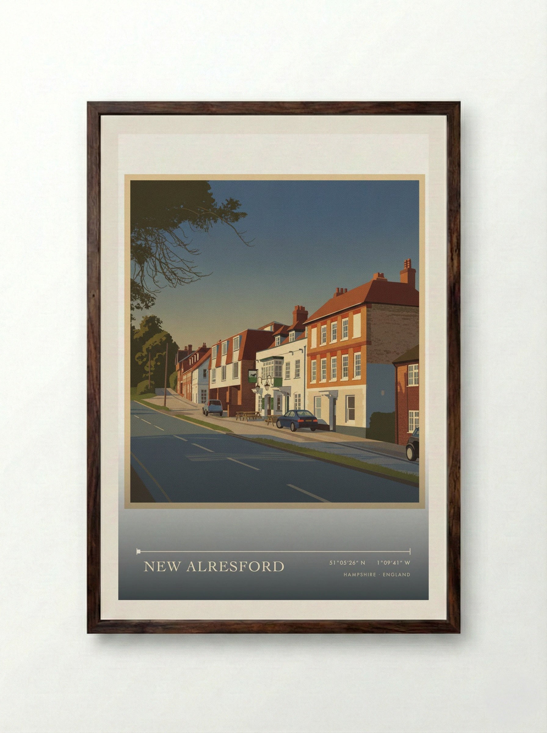 New Alresford Hampshire England Travel Poster - Framed Print Dark Wood