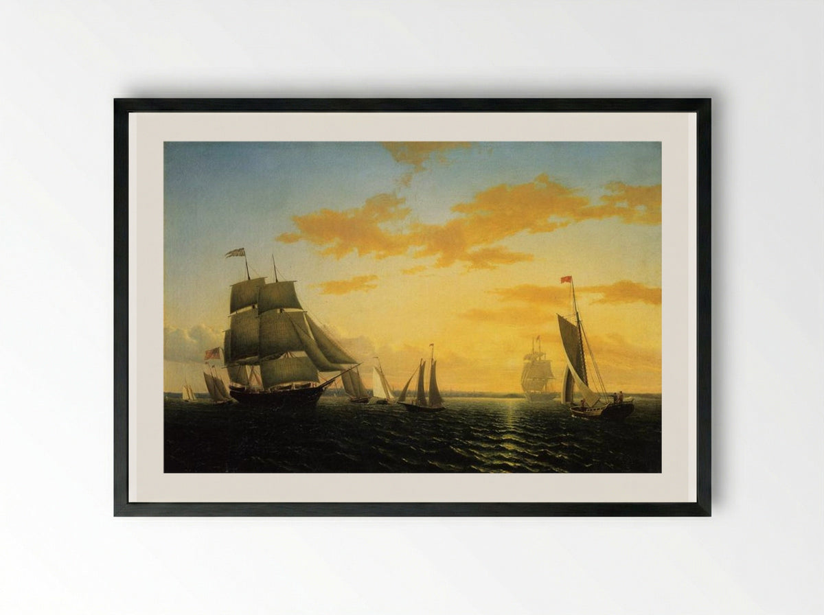 New Bedford Harbor at Sunset - William Bradford - Framed Print Black