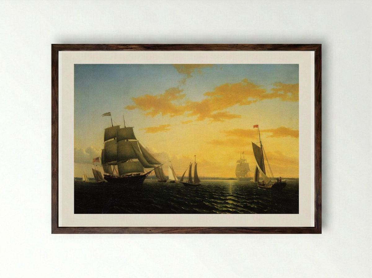 New Bedford Harbor at Sunset - William Bradford - Framed Print Dark Wood