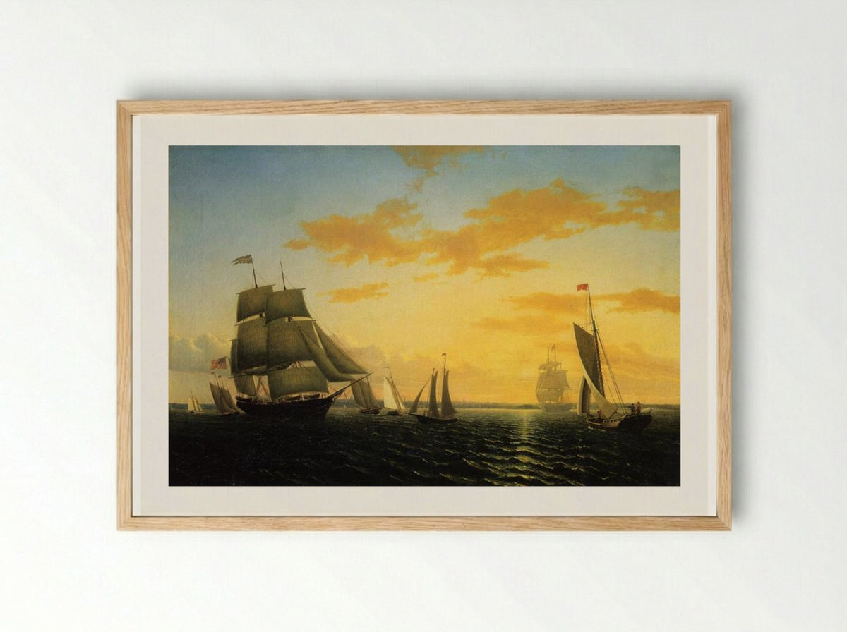 New Bedford Harbor at Sunset - William Bradford - Framed Print Wood