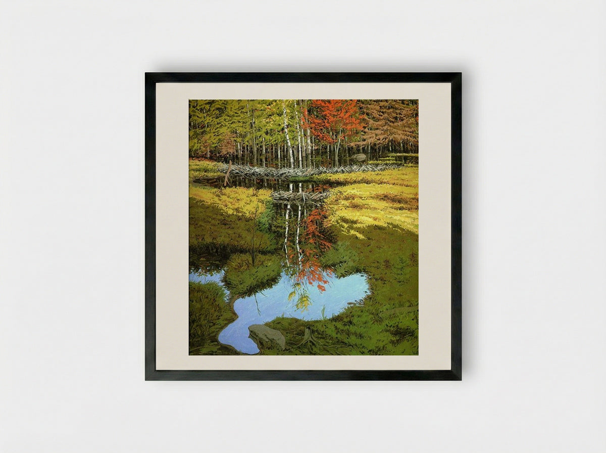 New Dams in Meadow - Neil Welliver - Framed Print Black