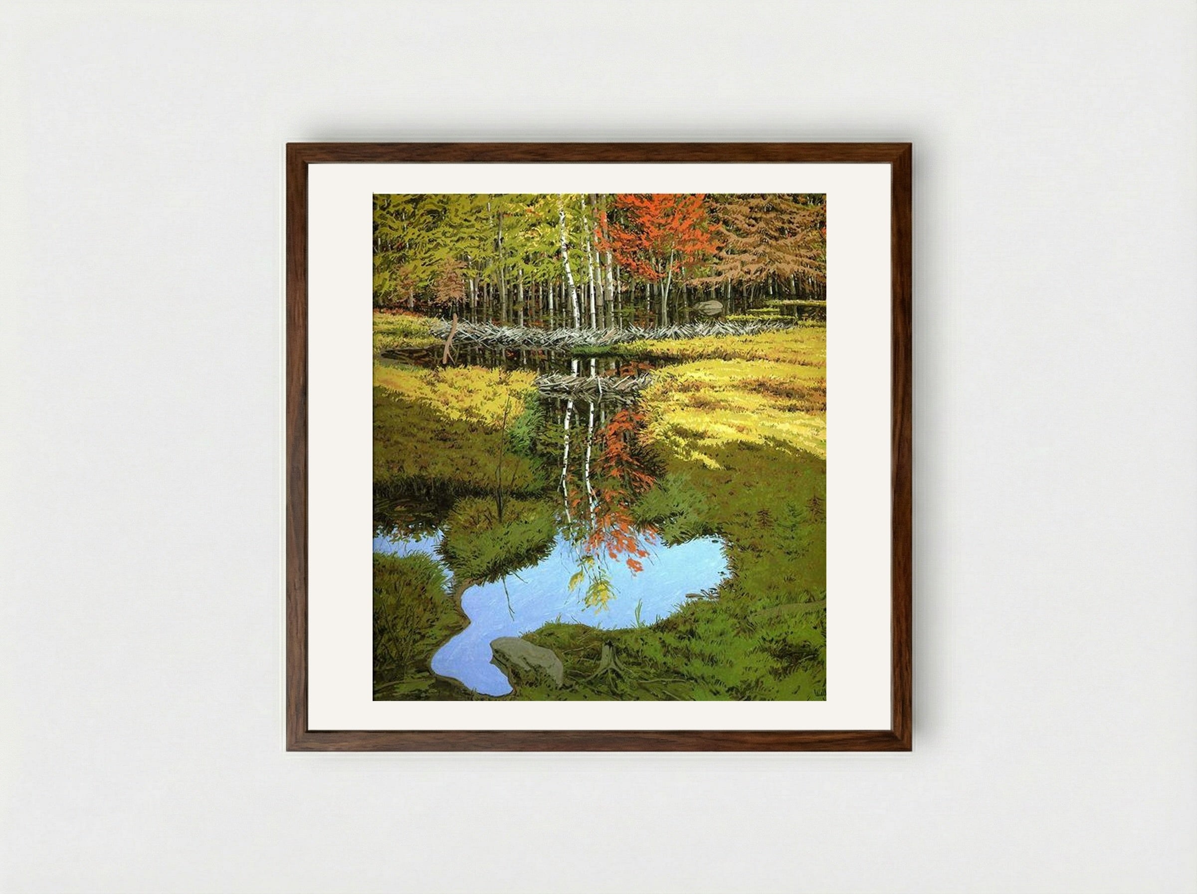 New Dams in Meadow - Neil Welliver - Framed Print Dark Wood