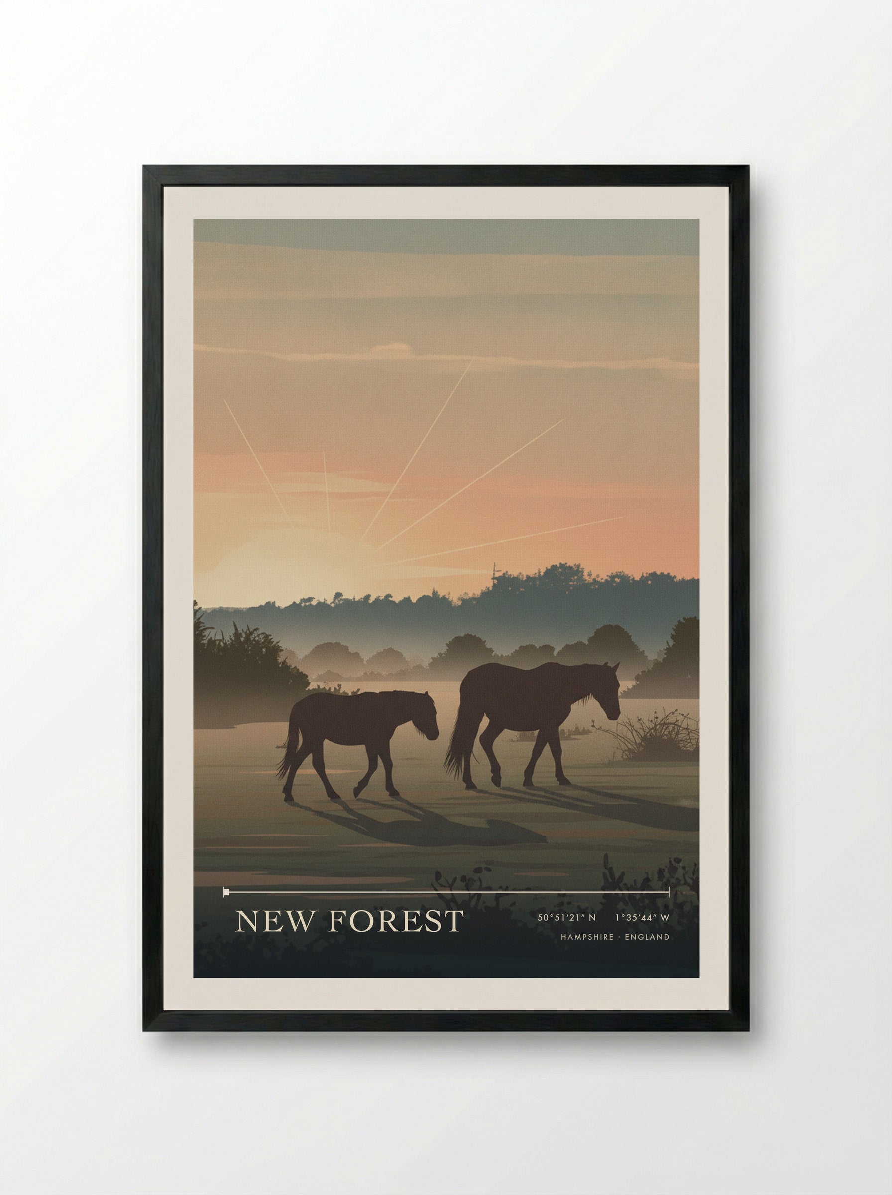 New Forest Hampshire England Travel Poster - Framed Print Black