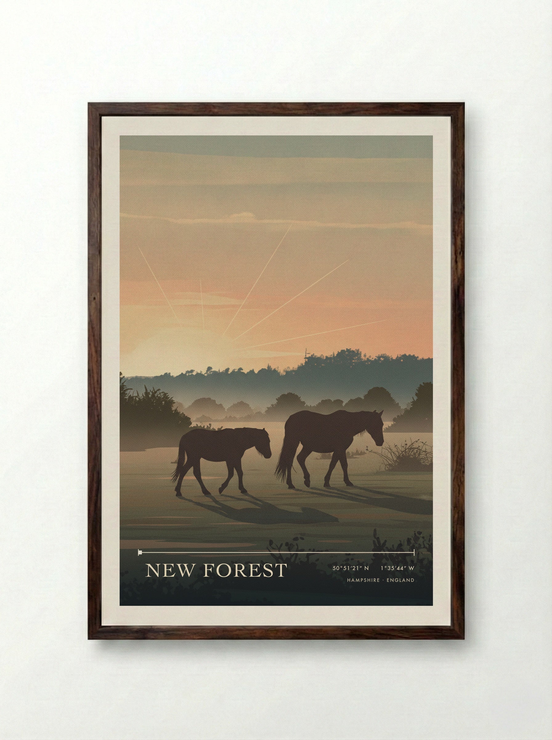 New Forest Hampshire England Travel Poster - Framed Print Dark Wood