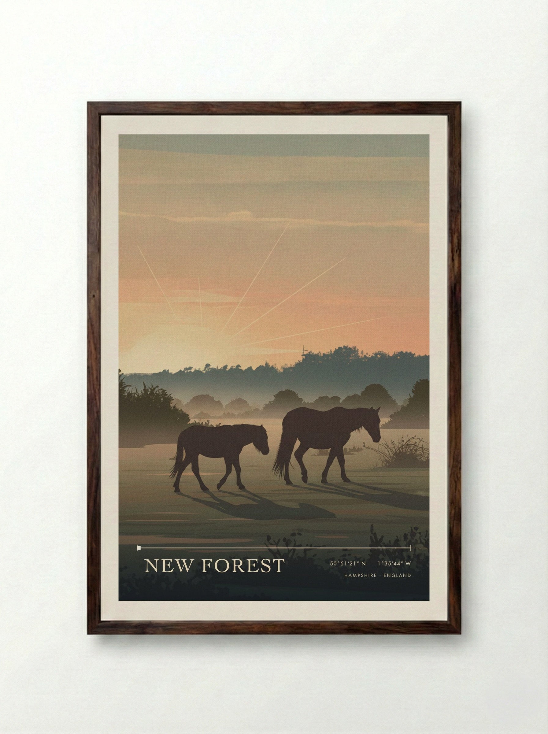 New Forest Hampshire England Travel Poster - Framed Print Dark Wood