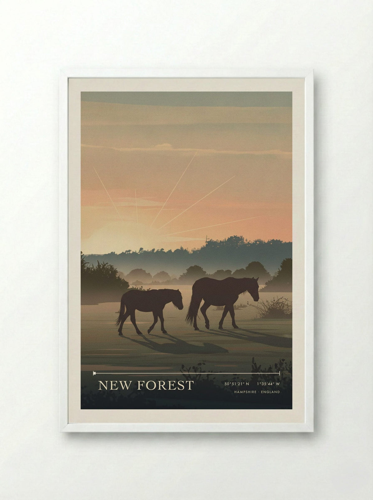 New Forest Hampshire England Travel Poster - Framed Print White