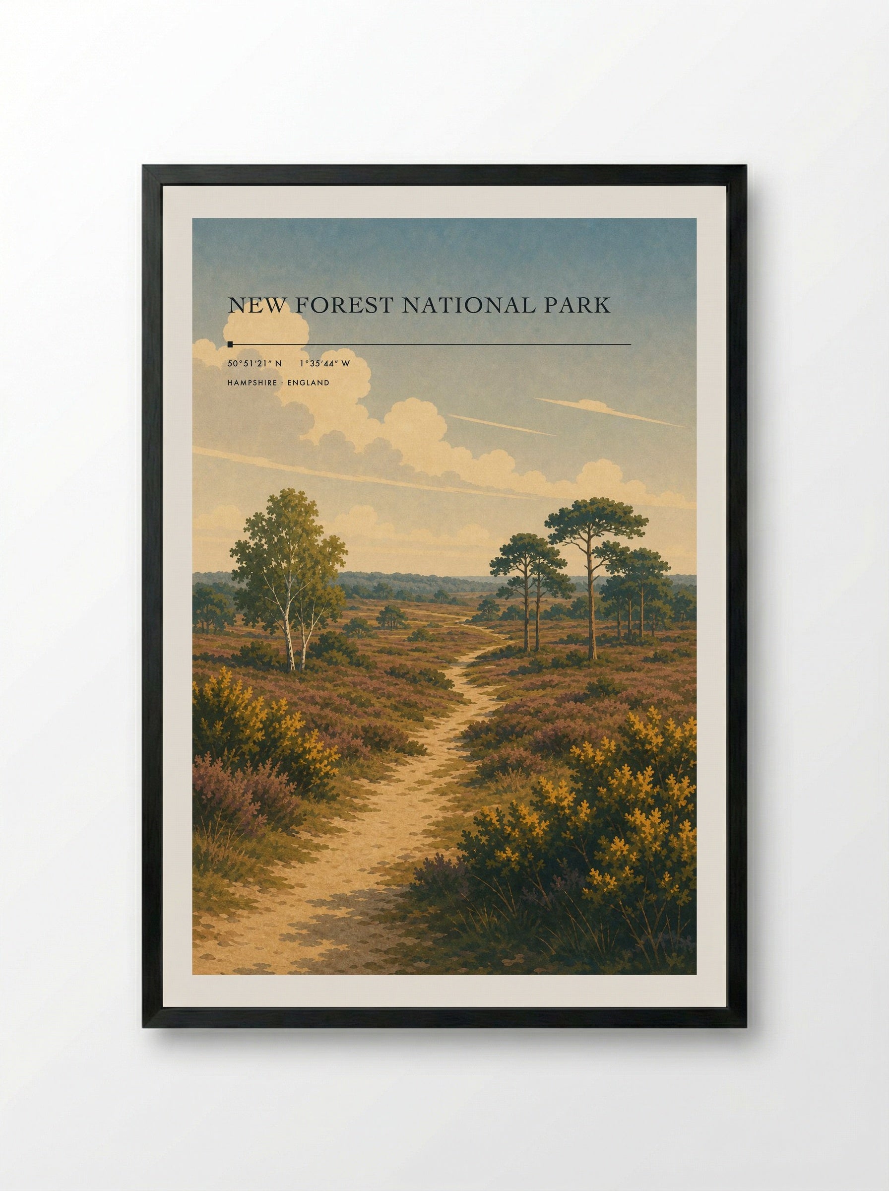 New Forest National Park Hampshire England Travel Poster - Framed Print Black
