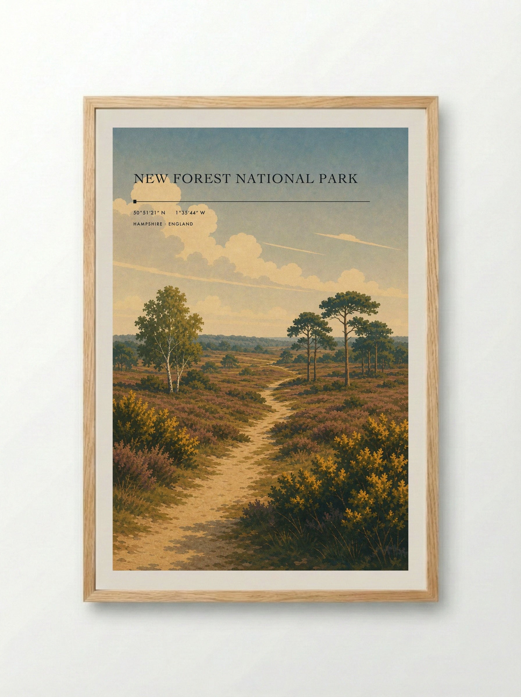 New Forest National Park Hampshire England Travel Poster - Framed Print Wood