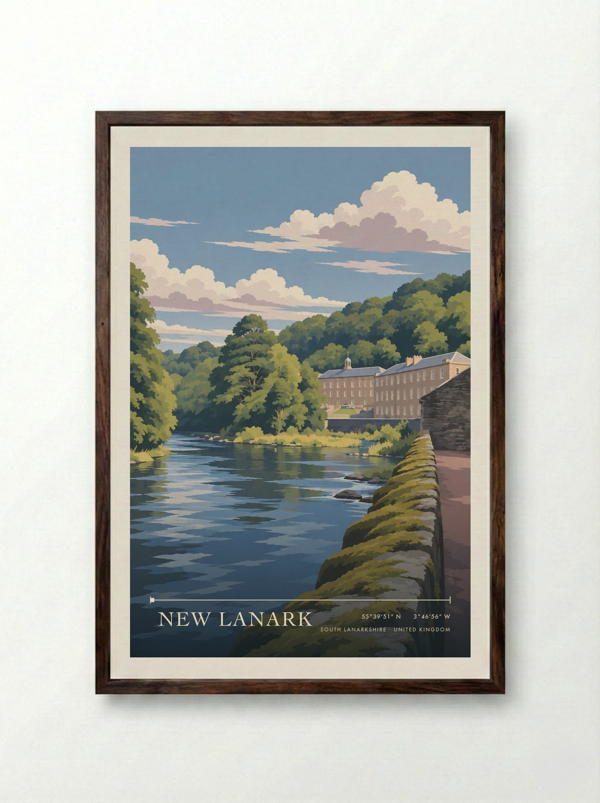 New Lanark, South Lanarkshire | Travel Poster - Framed Print Dark Wood