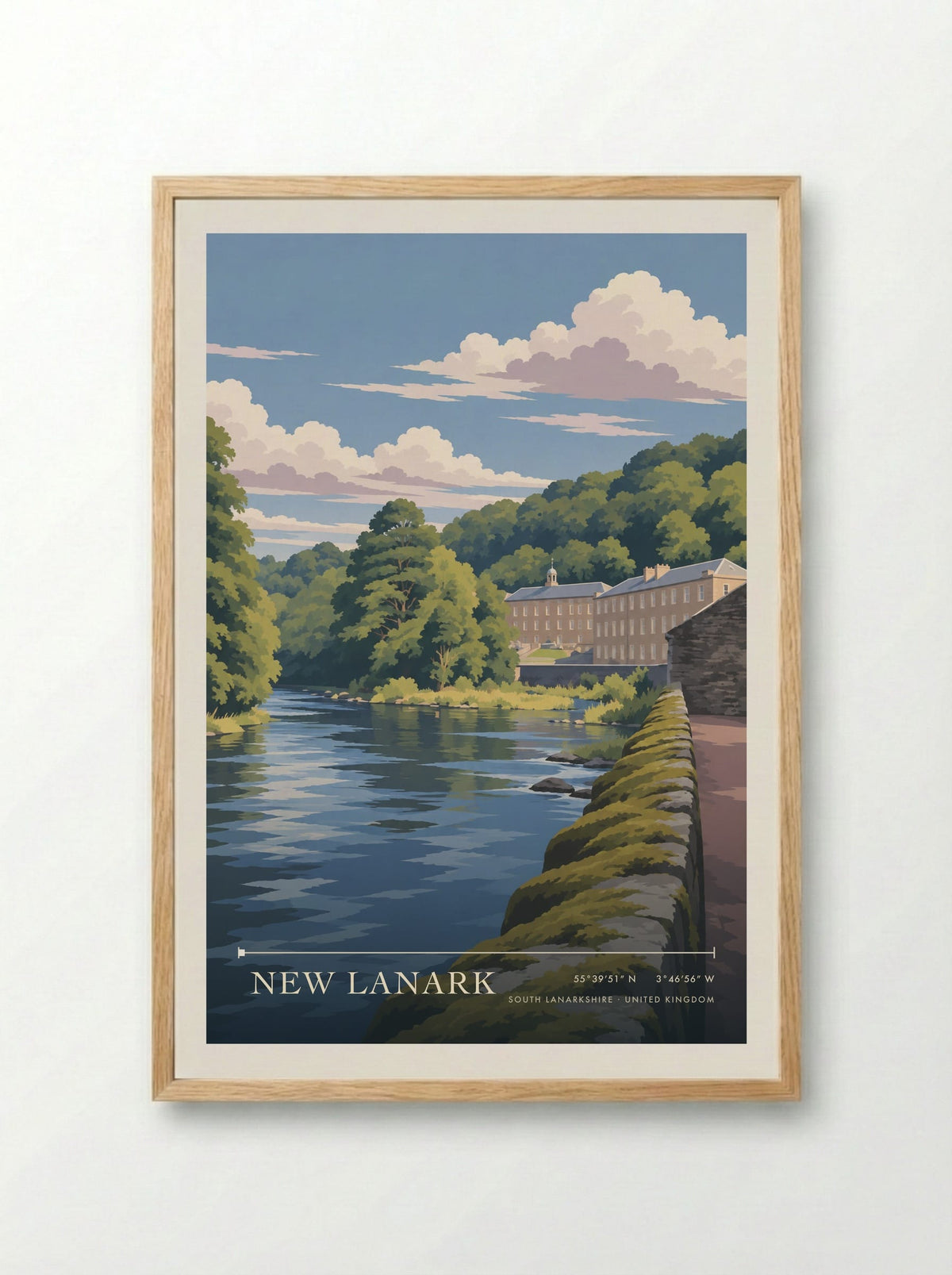 New Lanark, South Lanarkshire | Travel Poster - Framed Print Wood