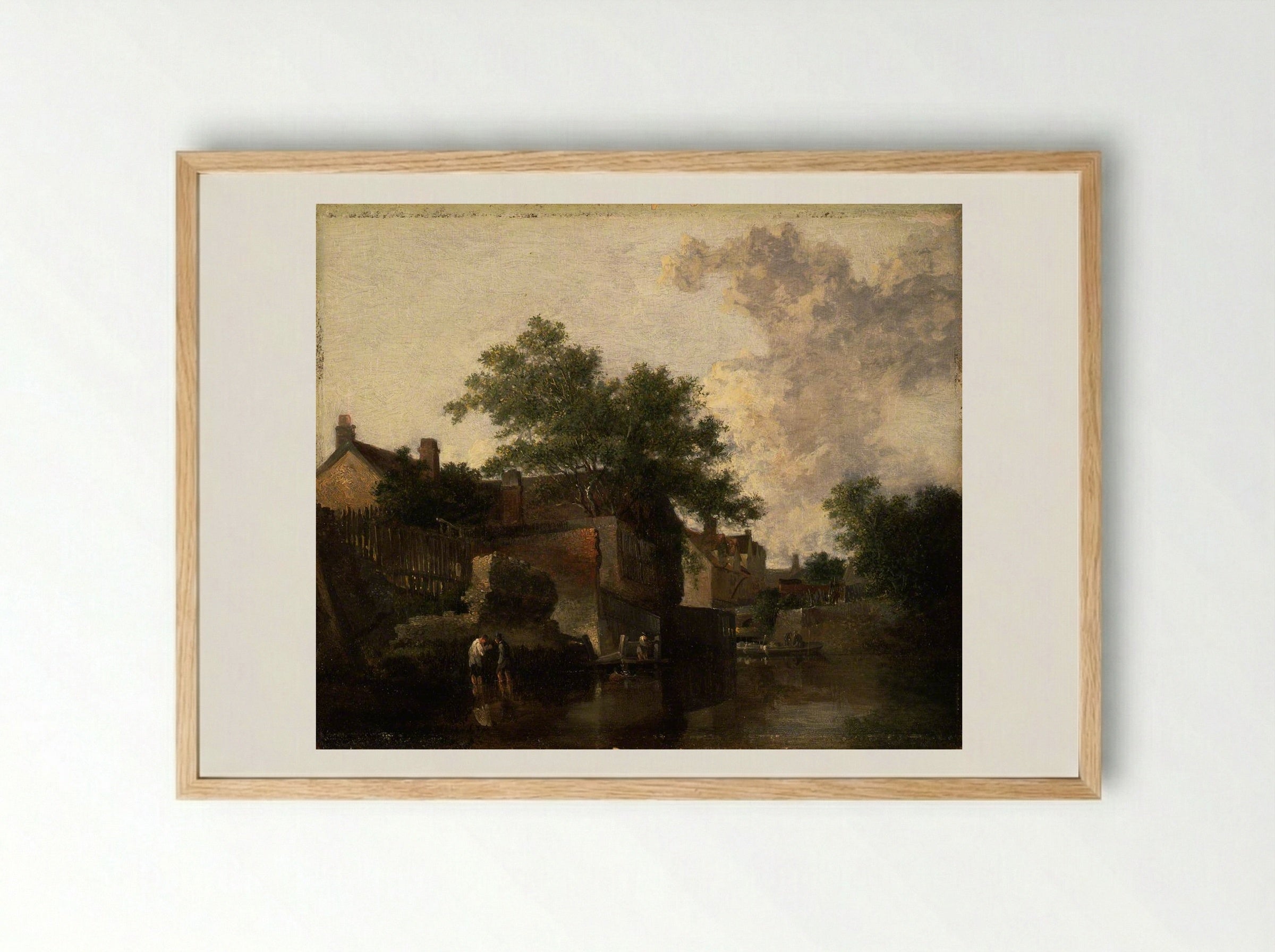 New Mills, Norfolk: Men Wading - John Crome - Framed Print Wood