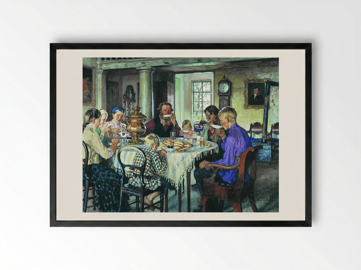 New Owners (Tea-Drinking) - Nikolay Bogdanov-Belsky - Framed Print Black