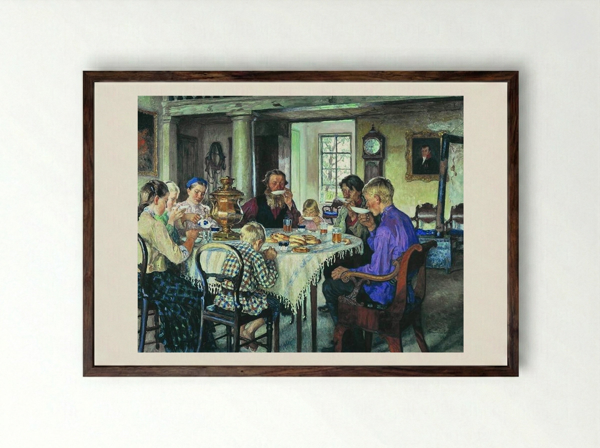 New Owners (Tea-Drinking) - Nikolay Bogdanov-Belsky - Framed Print Dark Wood