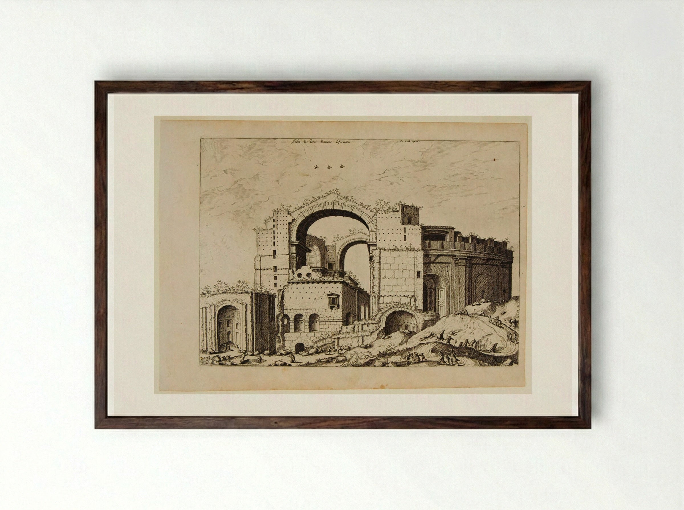 New St. Peter’s under Construction - Hieronymus Cock - Framed Print Dark Wood