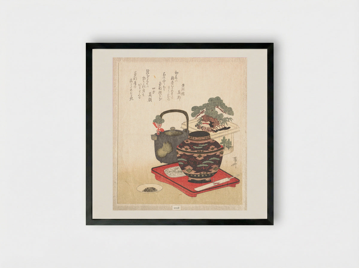 New Year Decorations and Tablewares - Ryūryūkyo Shinsai - Framed Print Black
