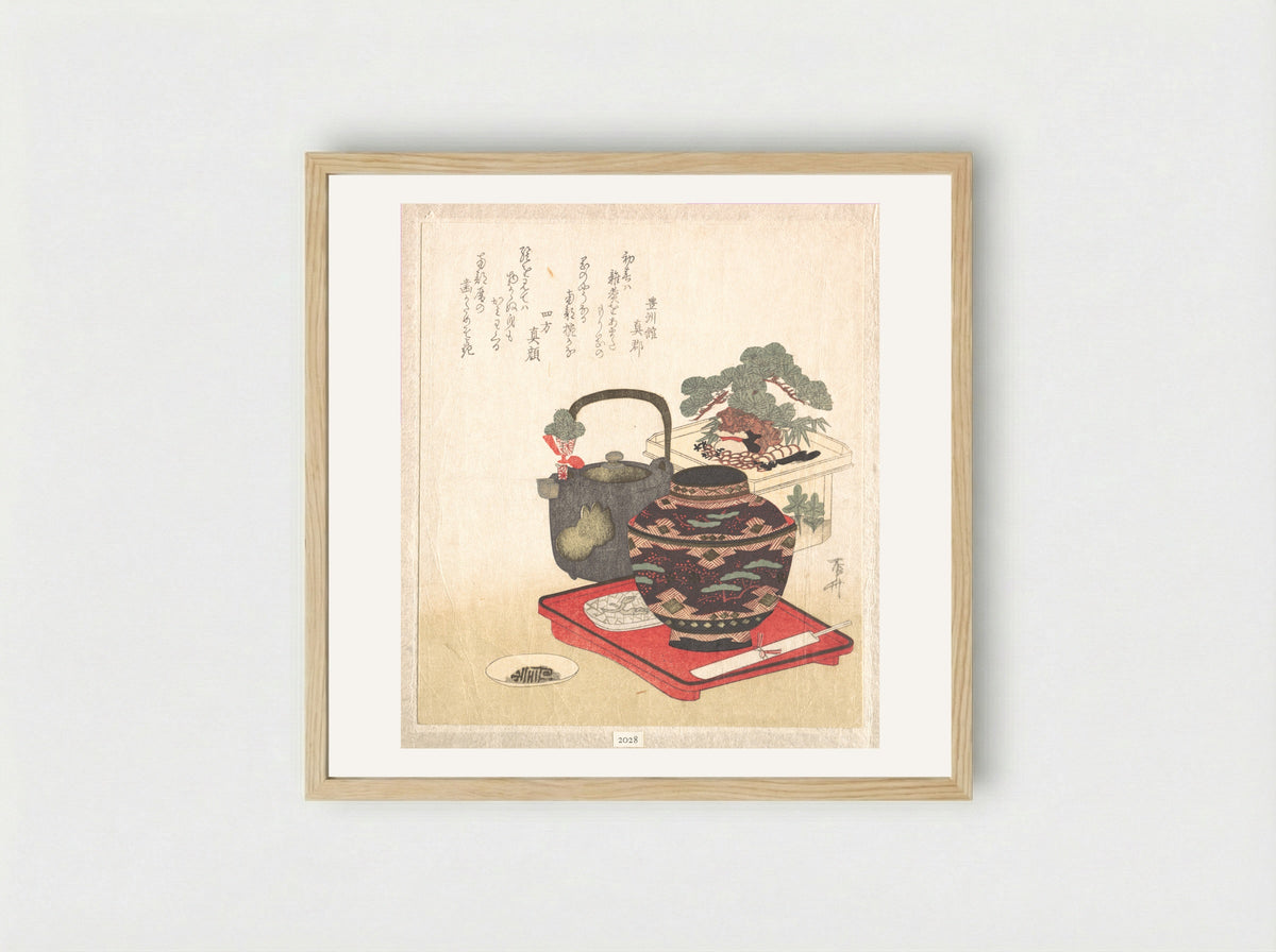 New Year Decorations and Tablewares - Ryūryūkyo Shinsai - Framed Print Wood