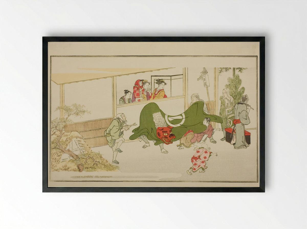 New Year Street-Performers - Kitagawa Utamaro - Framed Print Black