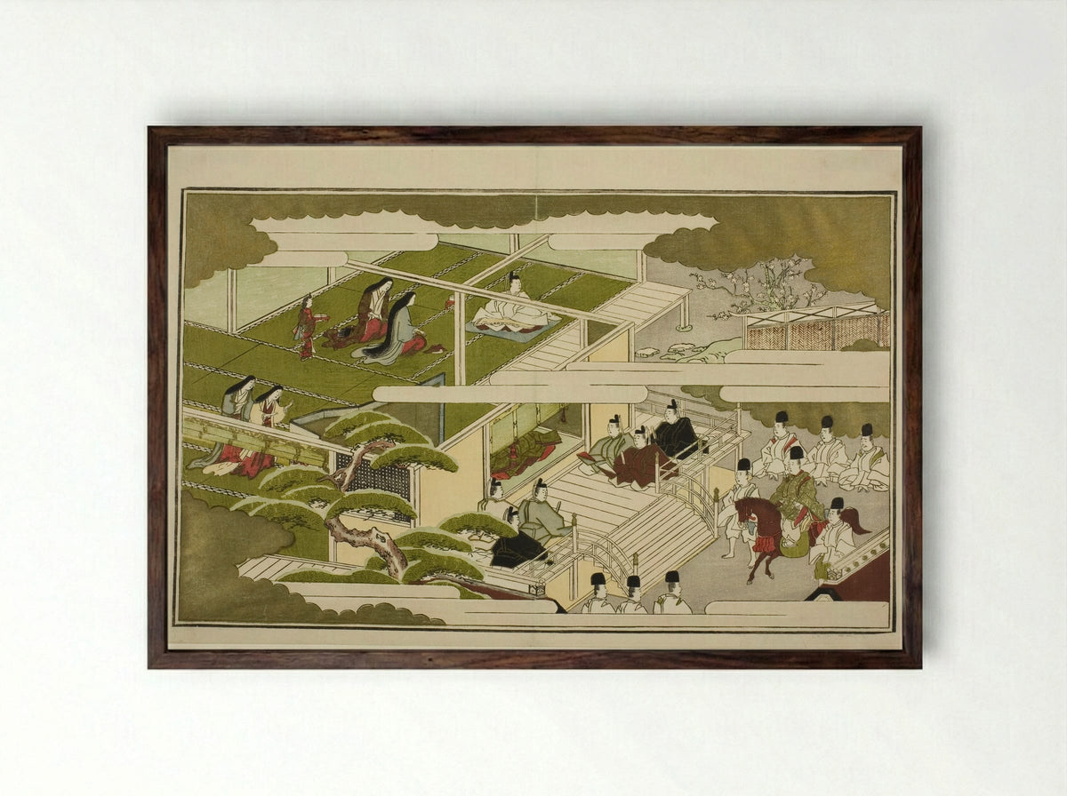 New Year at Court, from The Young God Ebisu - Kitagawa Utamaro - Framed Print Dark Wood