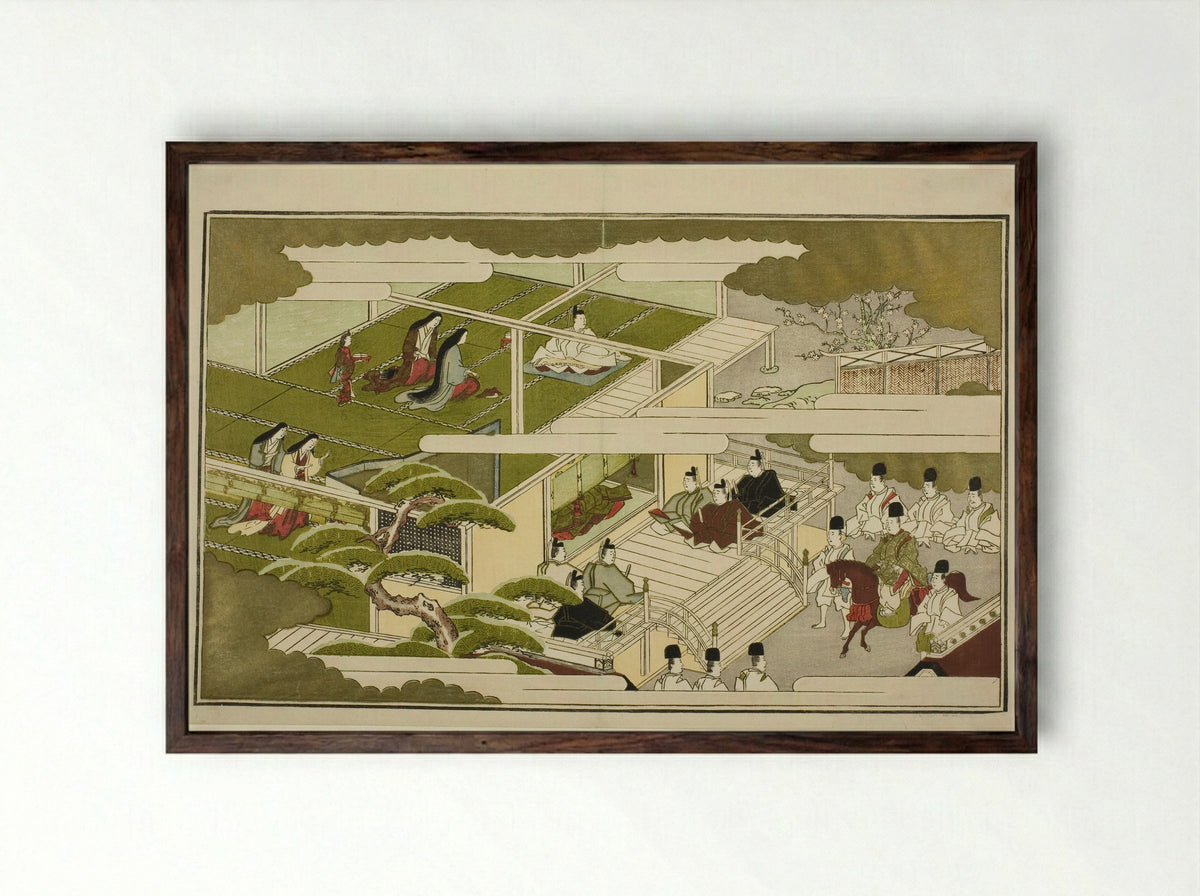 New Year at Court, from The Young God Ebisu - Kitagawa Utamaro - Framed Print Dark Wood