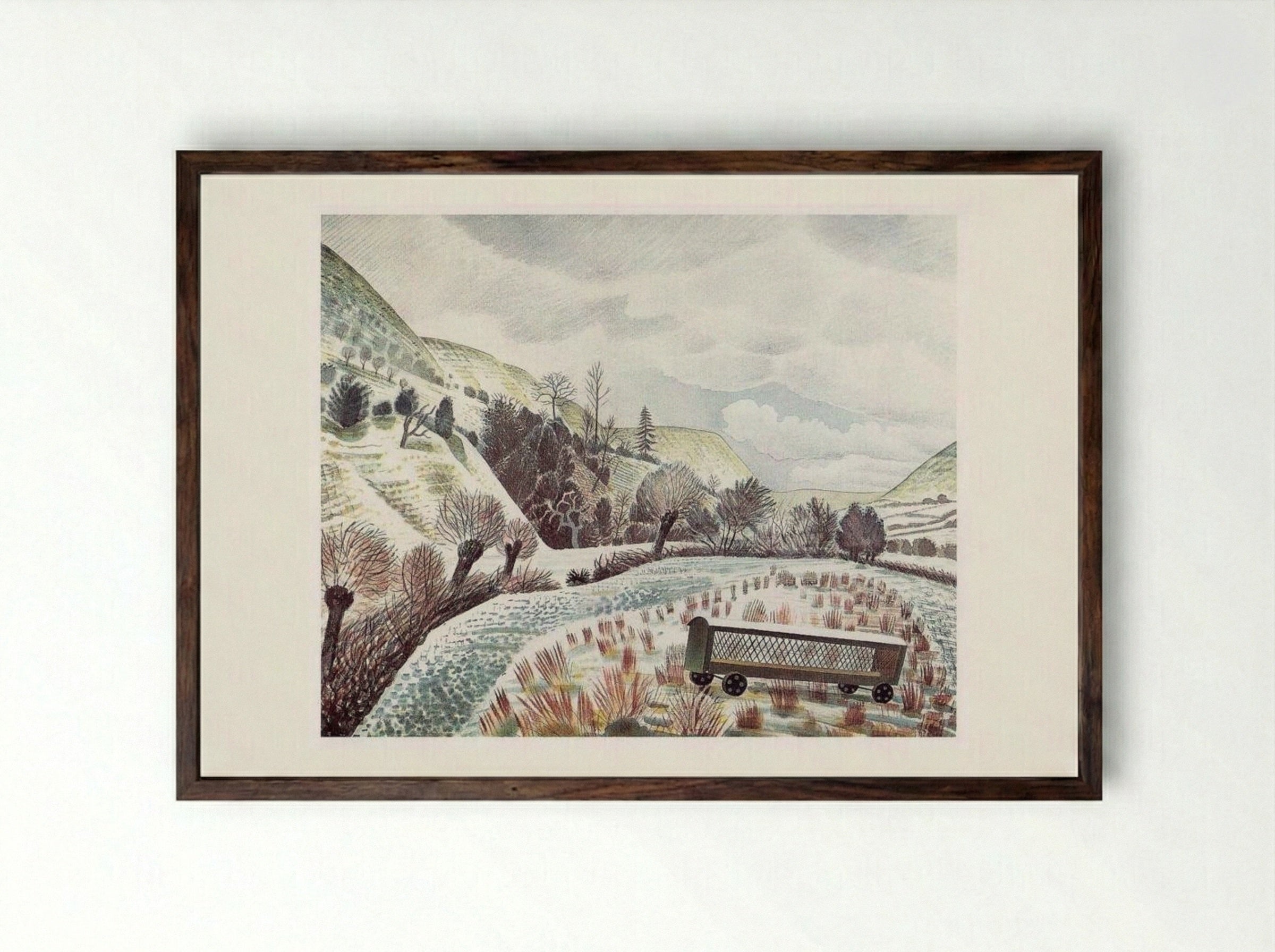 New Year's Snow - Eric Ravilious - Framed Print Dark Wood