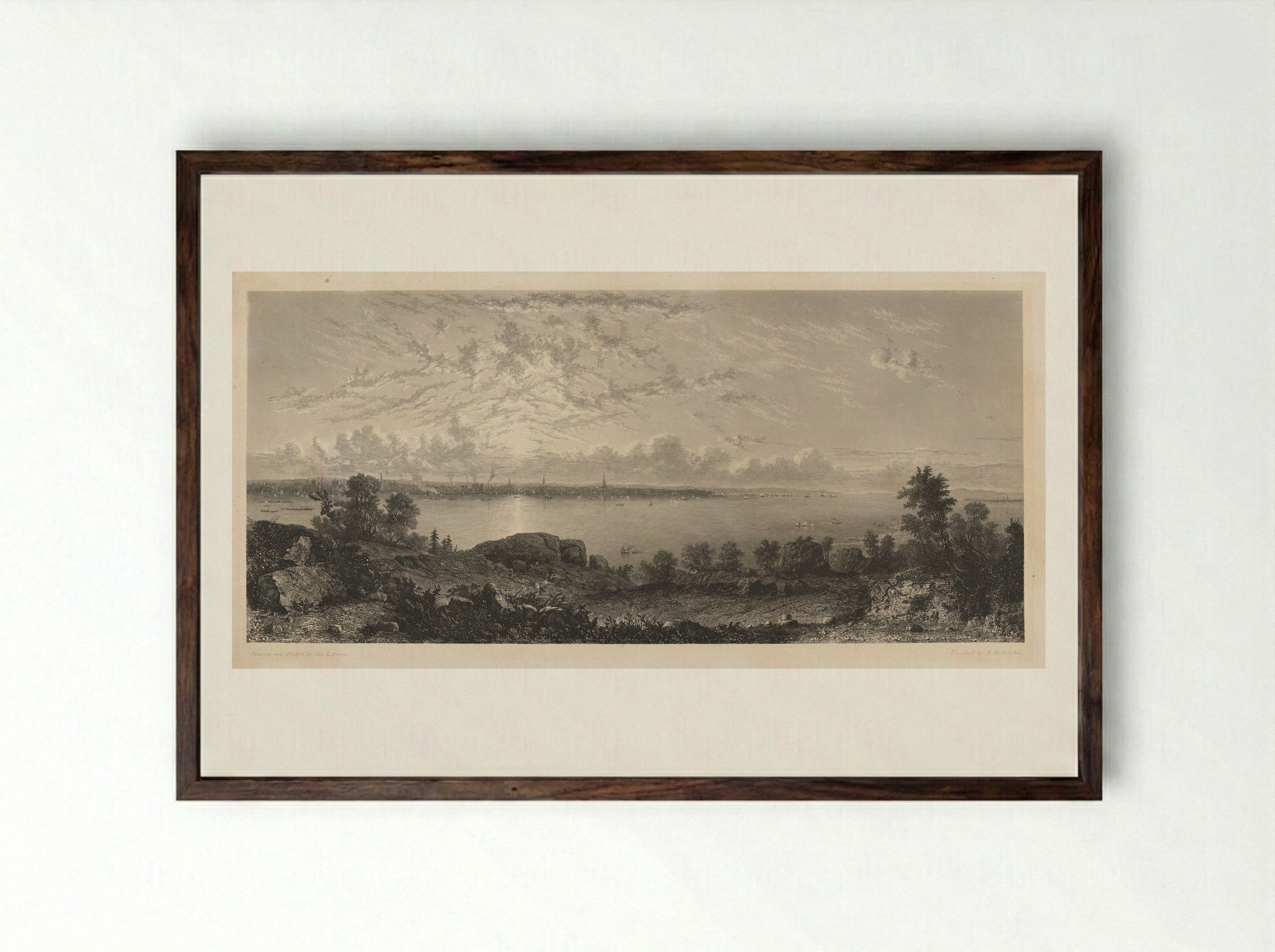 New York Bay - George Loring Brown - Framed Print Dark Wood