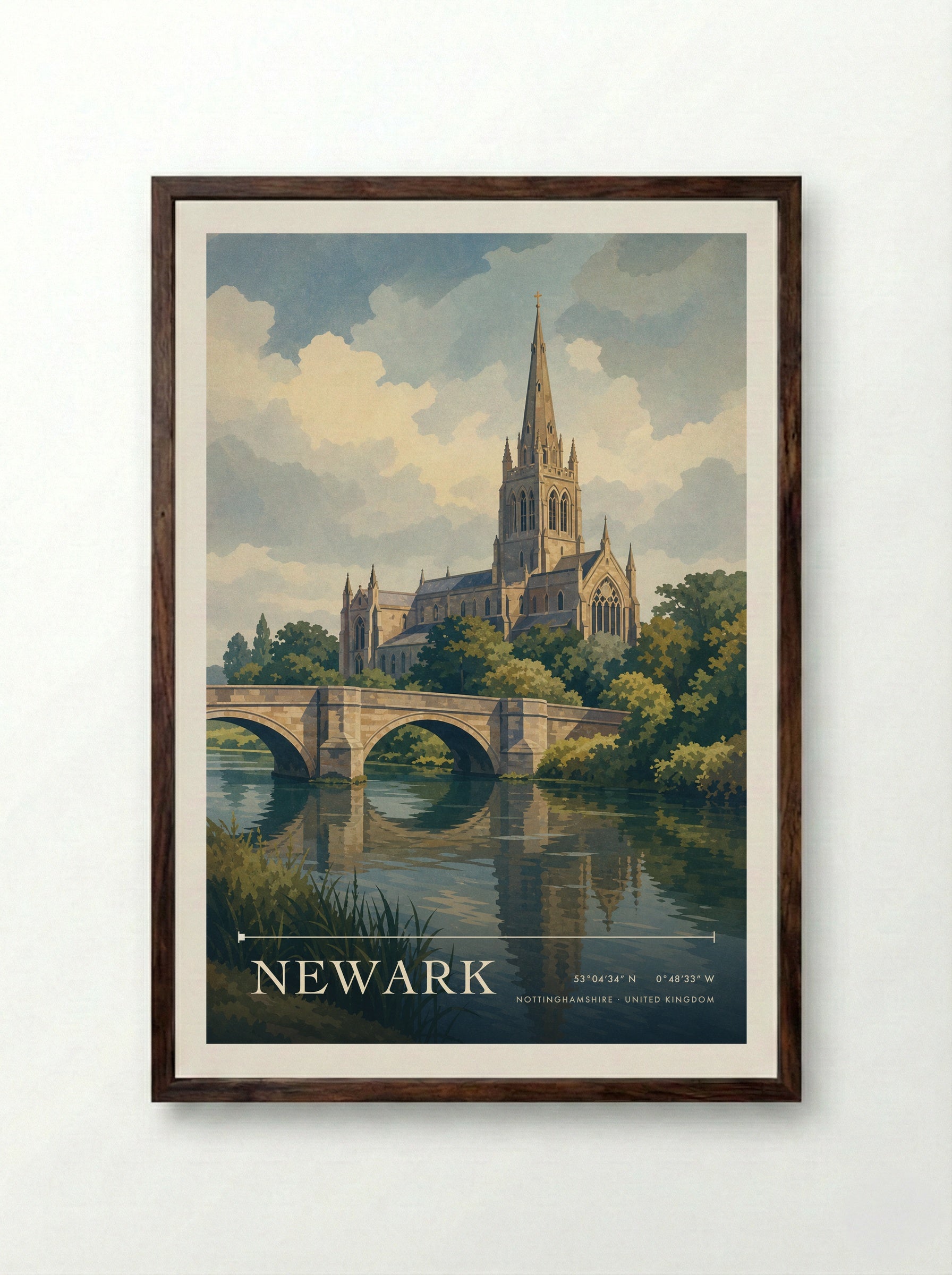 Newark Nottinghamshire United Kingdom Travel Poster - Framed Print Dark Wood