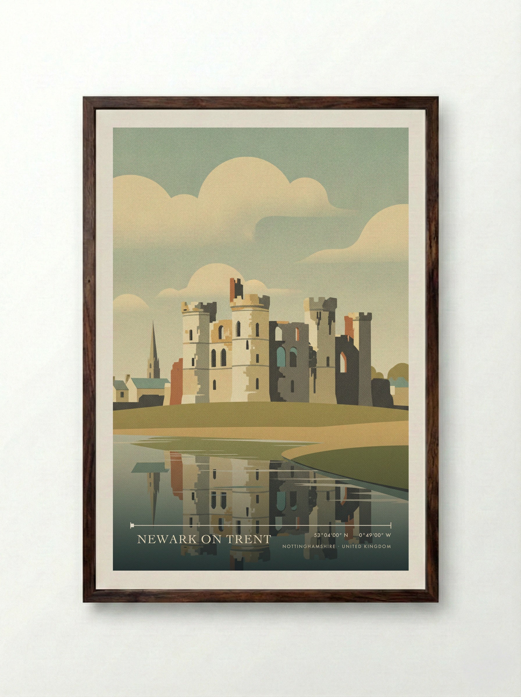 Newark on Trent Nottinghamshire United Kingdom Travel Poster - Framed Print Dark Wood