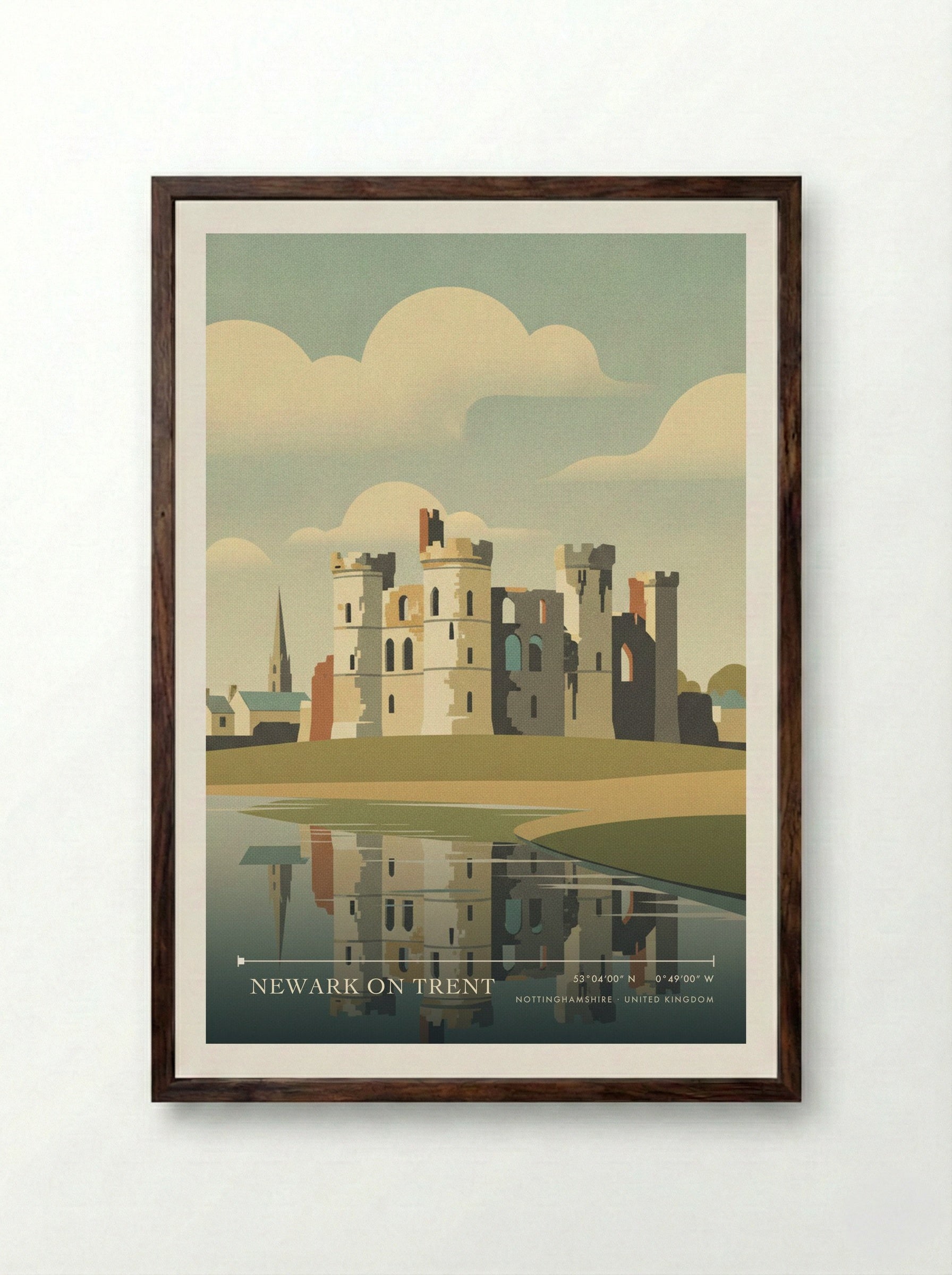 Newark on Trent Nottinghamshire United Kingdom Travel Poster - Framed Print Dark Wood