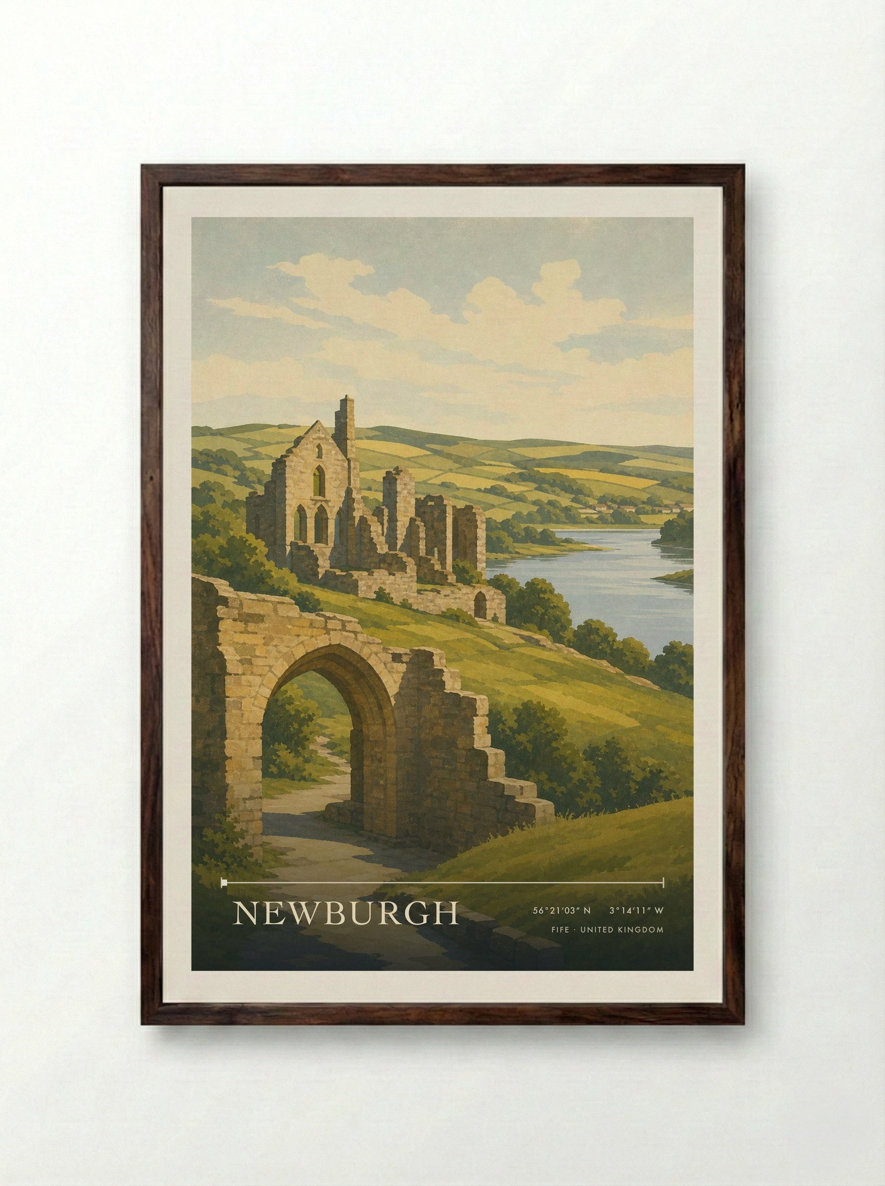 Newburgh Fife United Kingdom Travel Poster - Framed Print Dark Wood