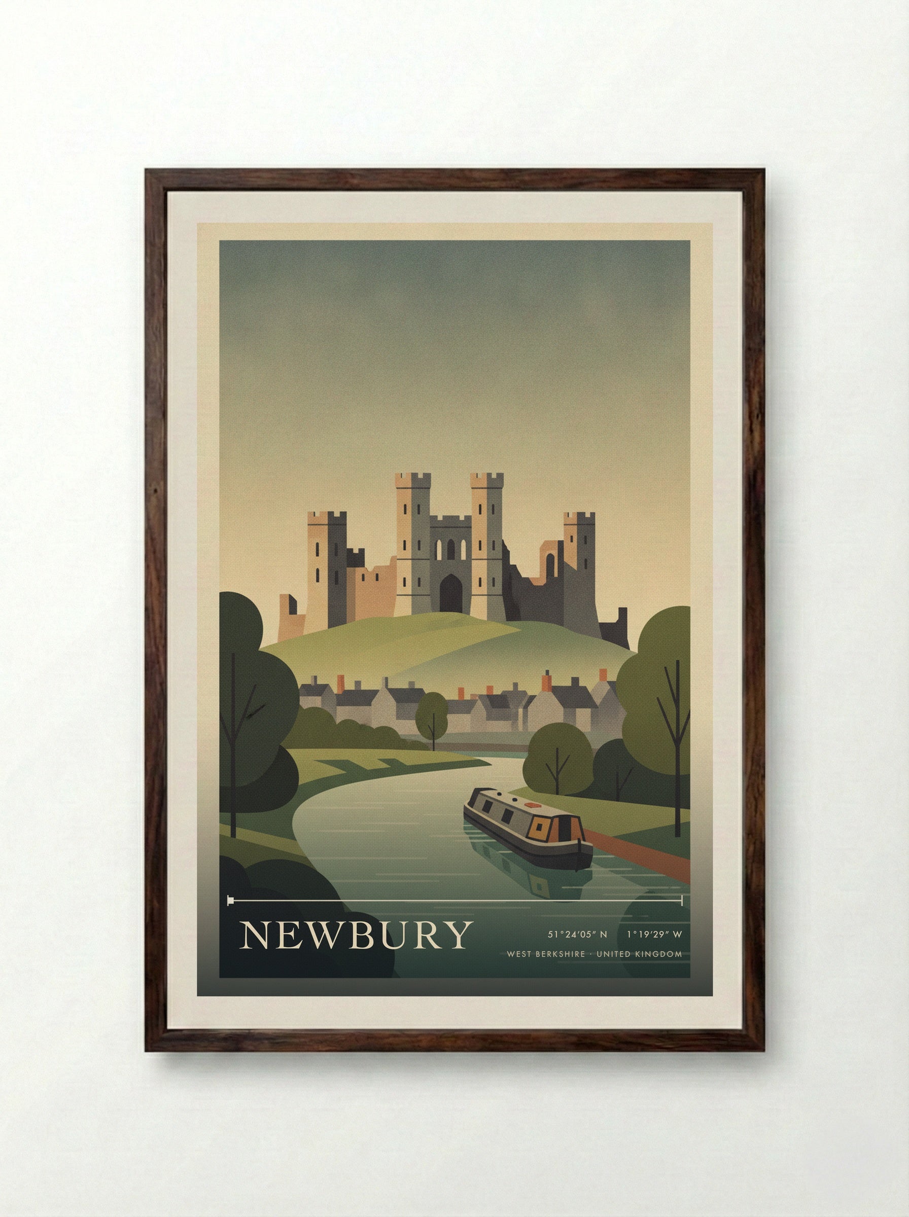 Newbury West Berkshire United Kingdom Travel Poster - Framed Print Dark Wood
