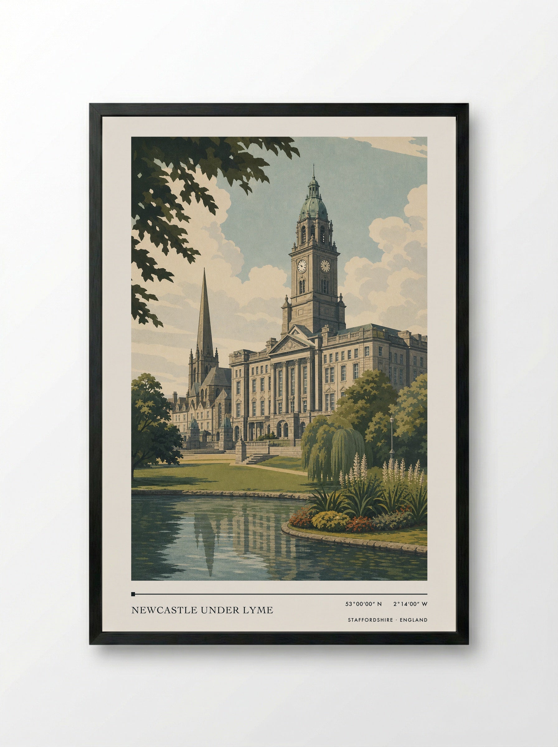 Newcastle under Lyme Staffordshire England Travel Poster - Framed Print Black