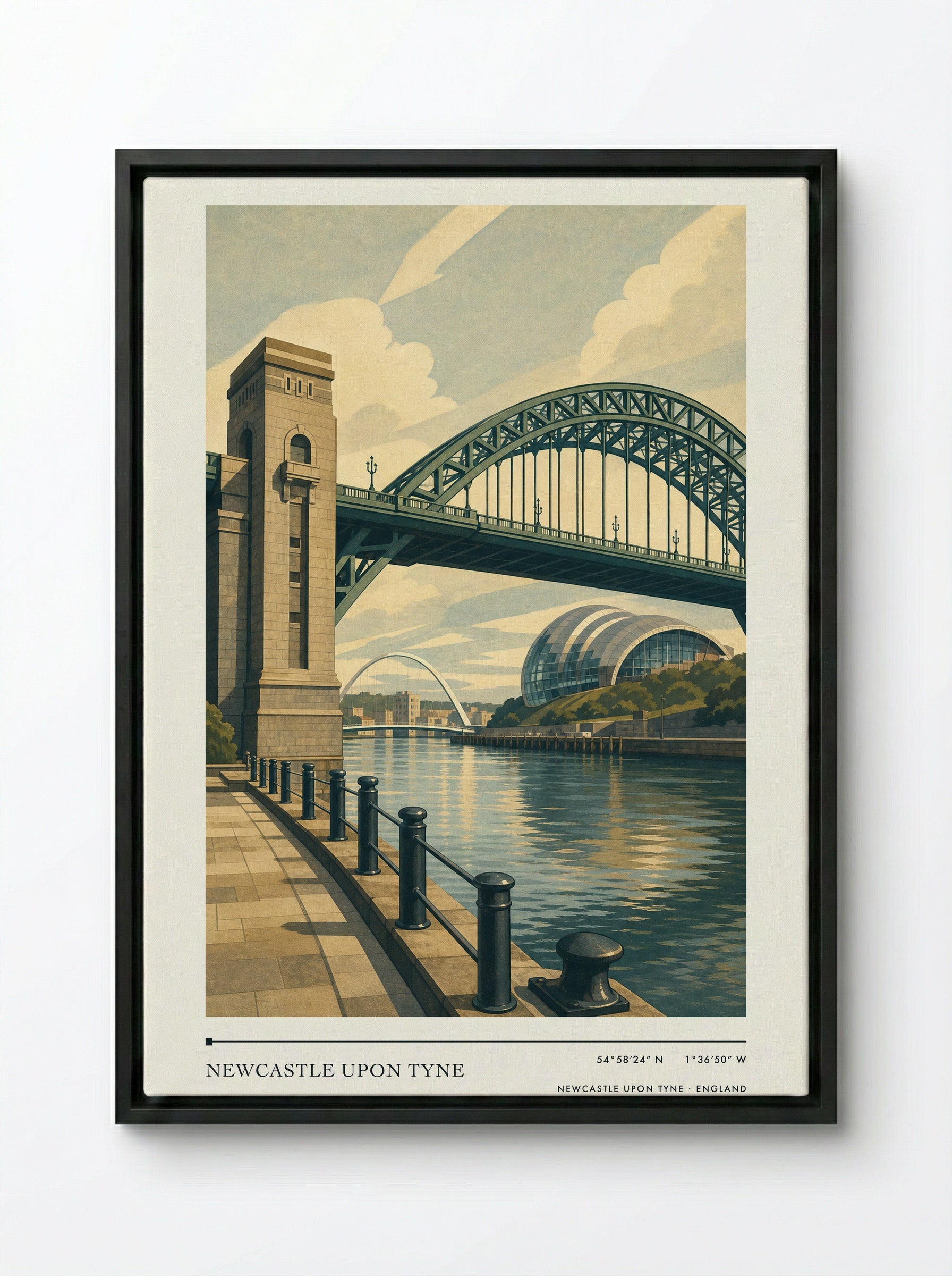 Newcastle upon Tyne England Travel Poster - Framed Canvas Black
