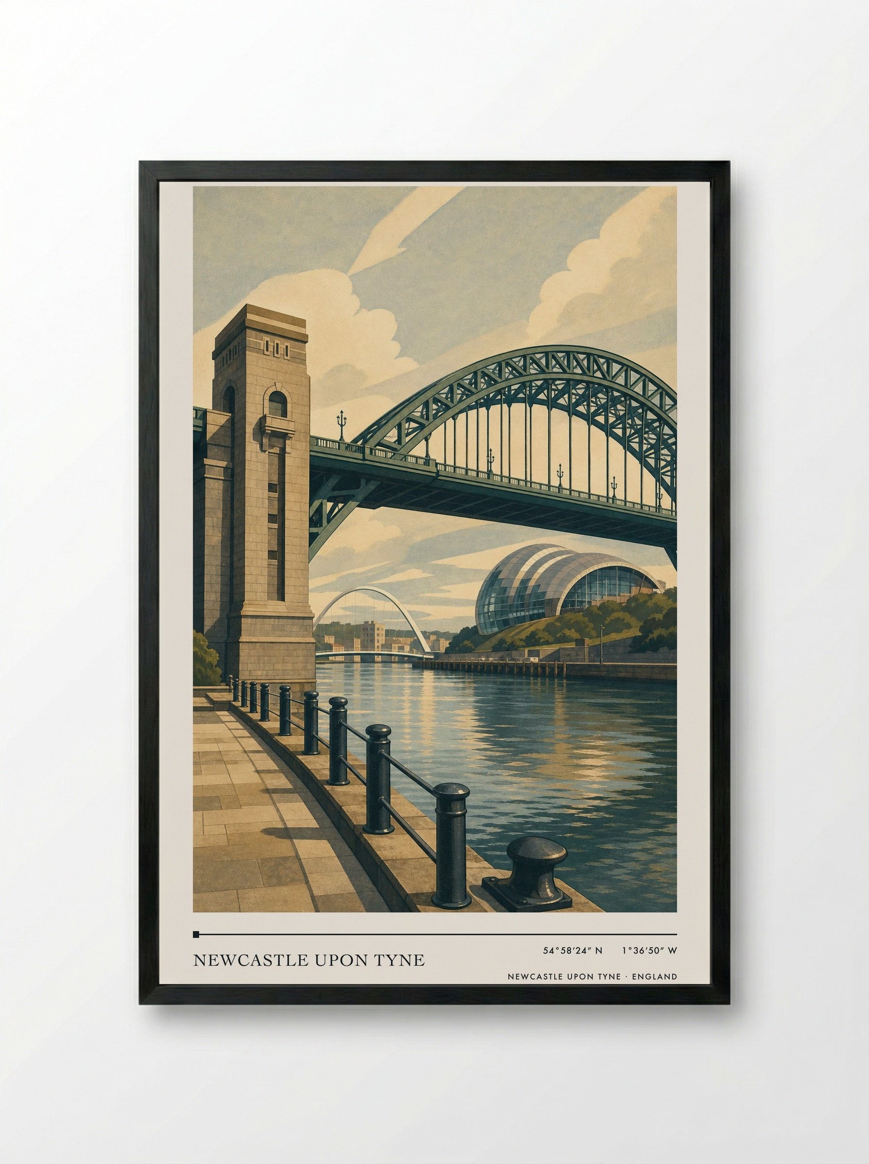Newcastle upon Tyne England Travel Poster - Framed Print Black