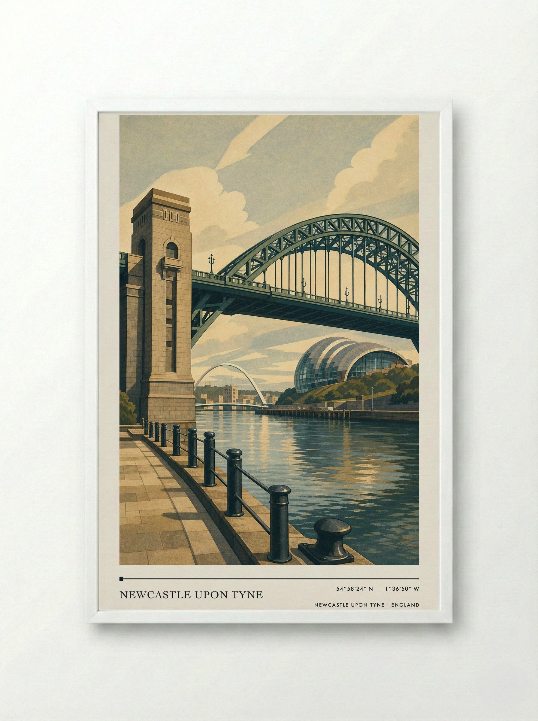 Newcastle upon Tyne England Travel Poster - Framed Print White
