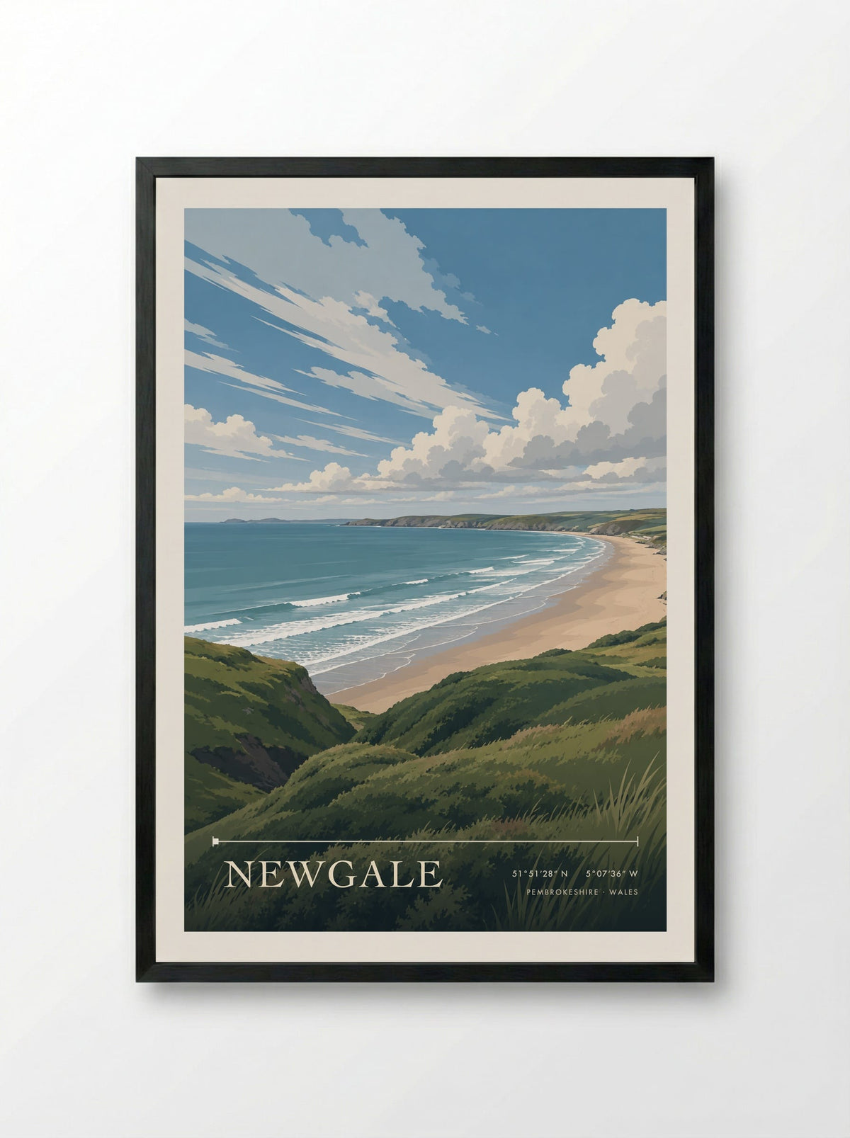 Newgale, Pembrokeshire | Travel Poster - Framed Print Black