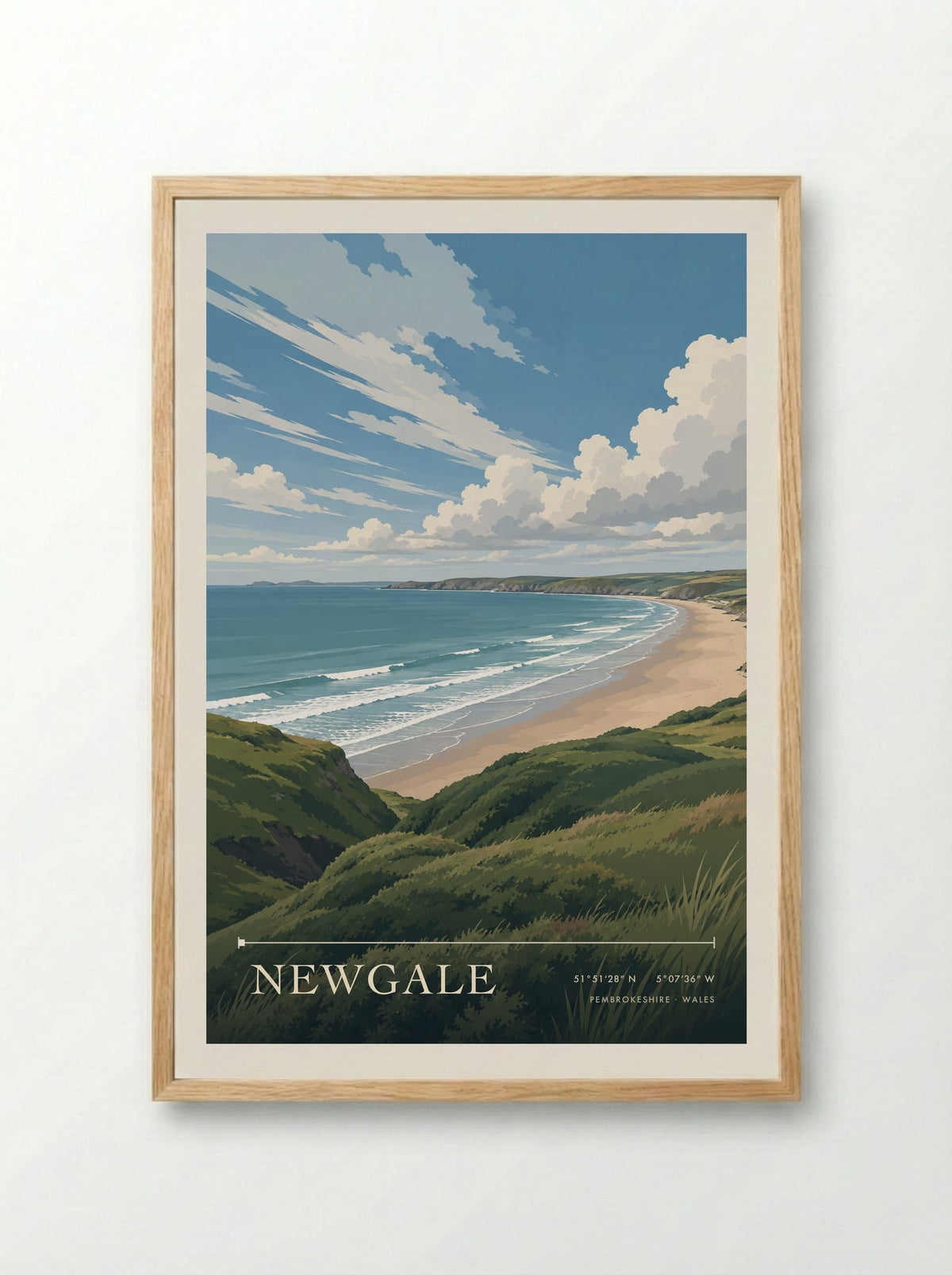 Newgale, Pembrokeshire | Travel Poster - Framed Print Wood