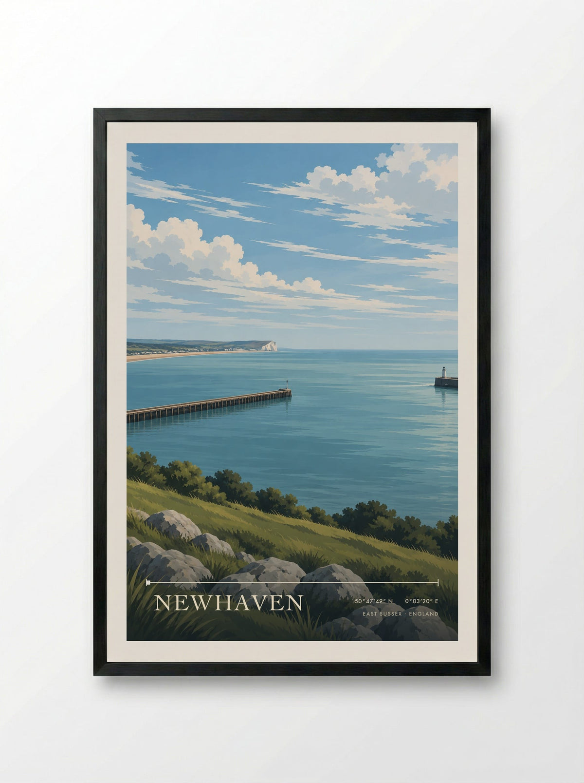 Newhaven, East Sussex | Travel Poster - Framed Print Black