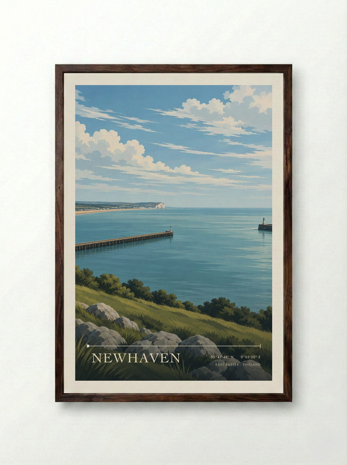 Newhaven, East Sussex | Travel Poster - Framed Print Dark Wood