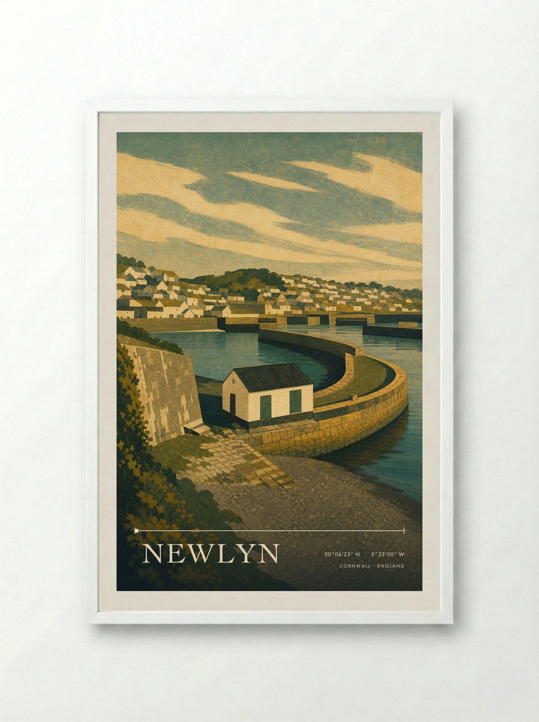 Newlyn Cornwall England Travel Poster - Framed Print White
