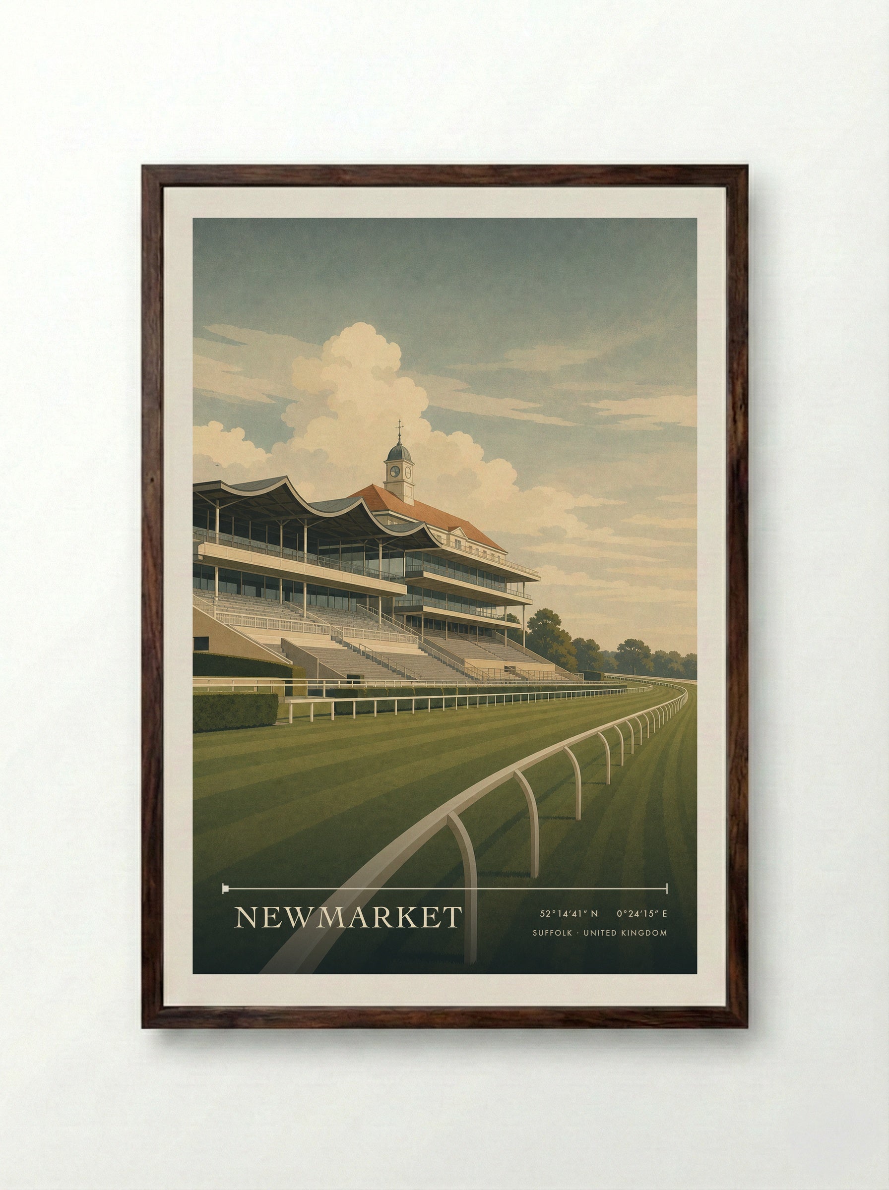 Newmarket Suffolk United Kingdom Travel Poster - Framed Print Dark Wood