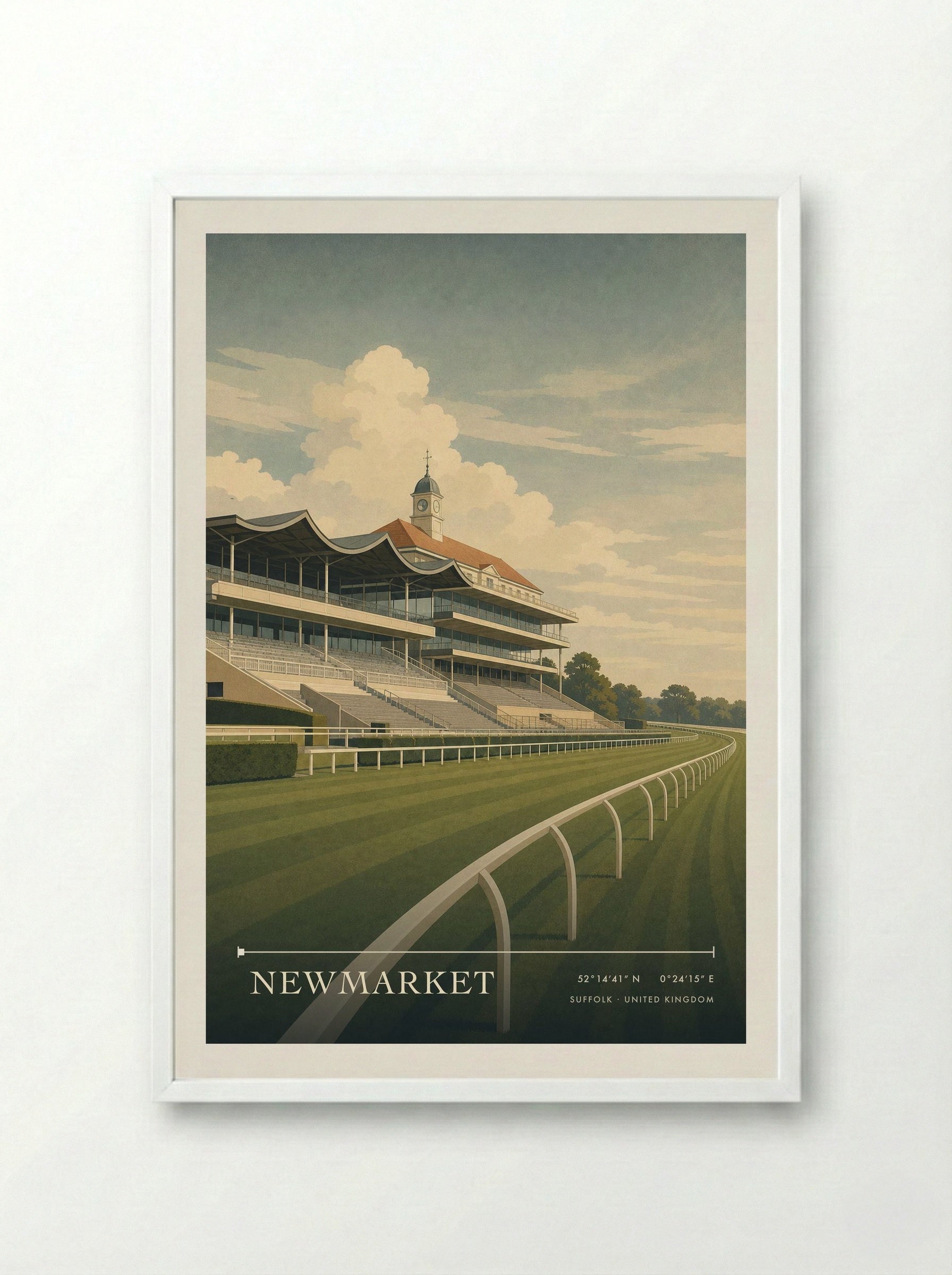 Newmarket Suffolk United Kingdom Travel Poster - Framed Print White