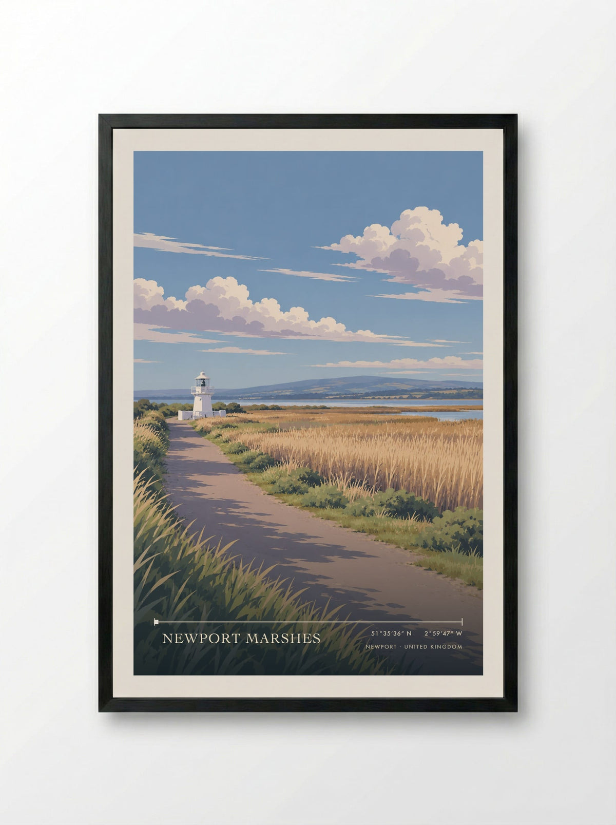 Newport Marshes | Travel Poster - Framed Print Black