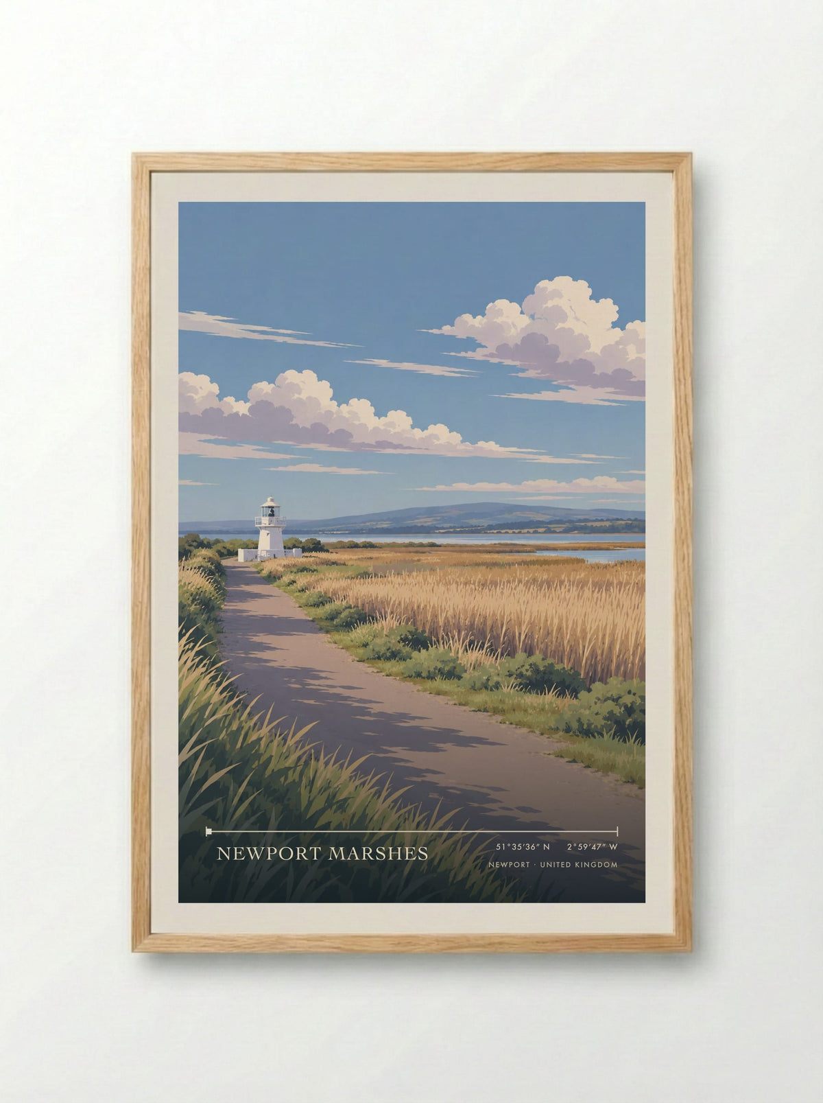 Newport Marshes | Travel Poster - Framed Print Wood
