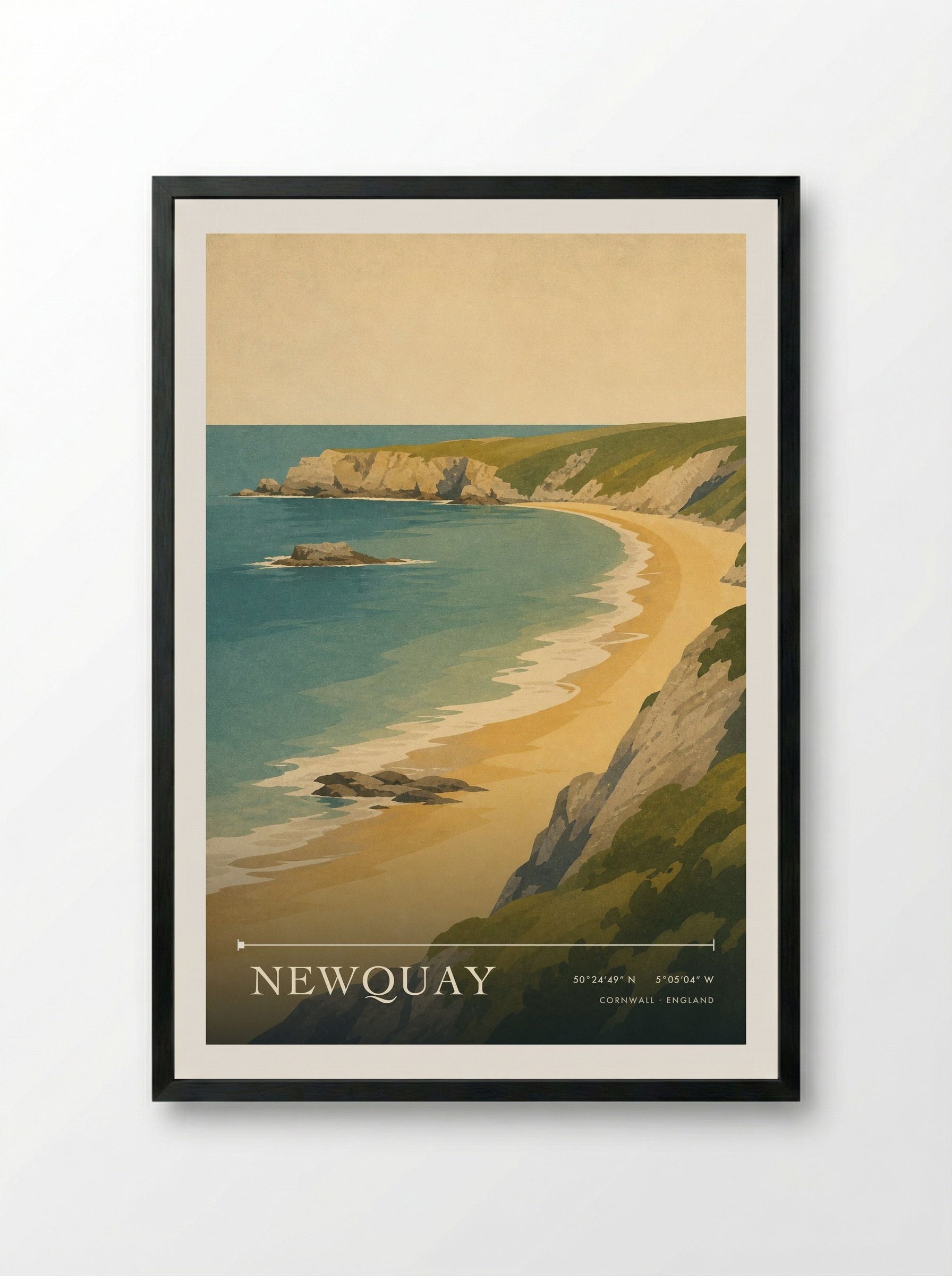 Newquay Cornwall England Travel Poster - Framed Print Black