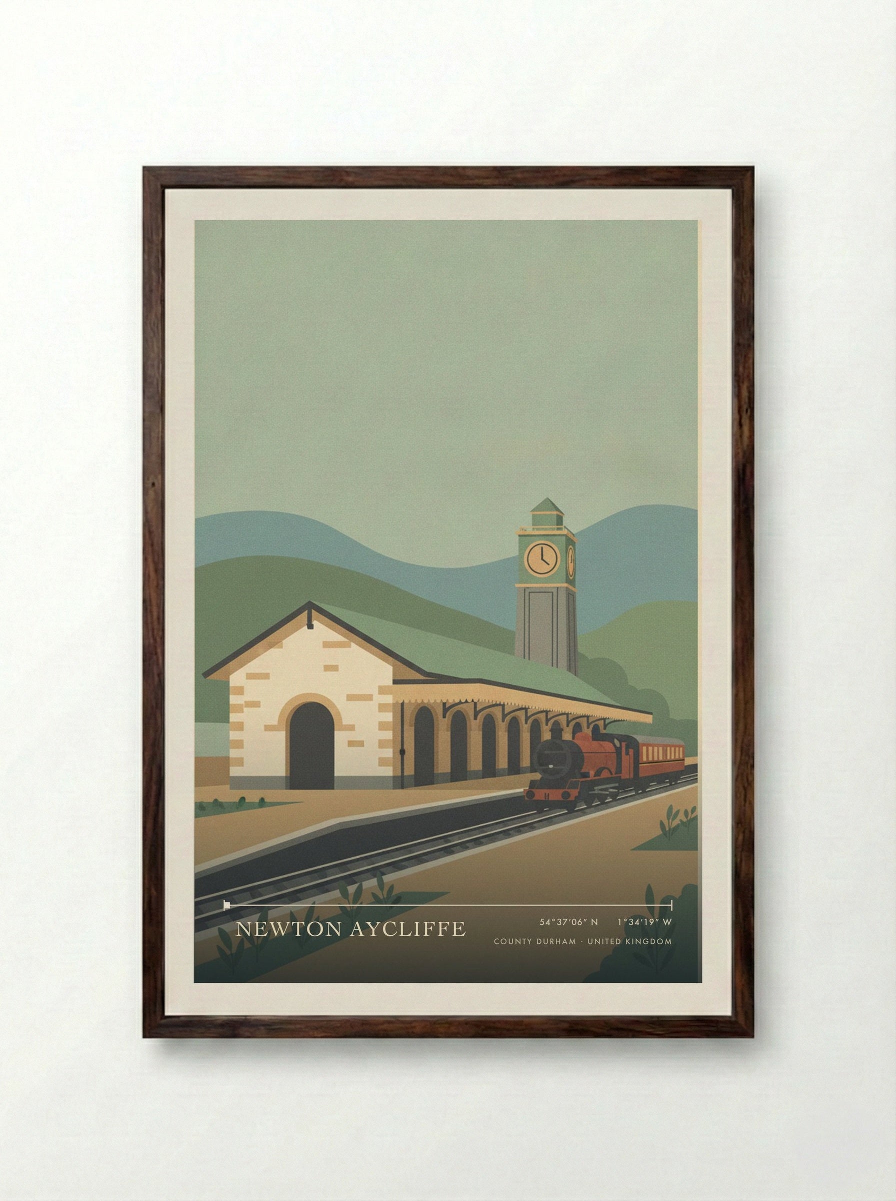 Newton Aycliffe County Durham United Kingdom Travel Poster - Framed Print Dark Wood