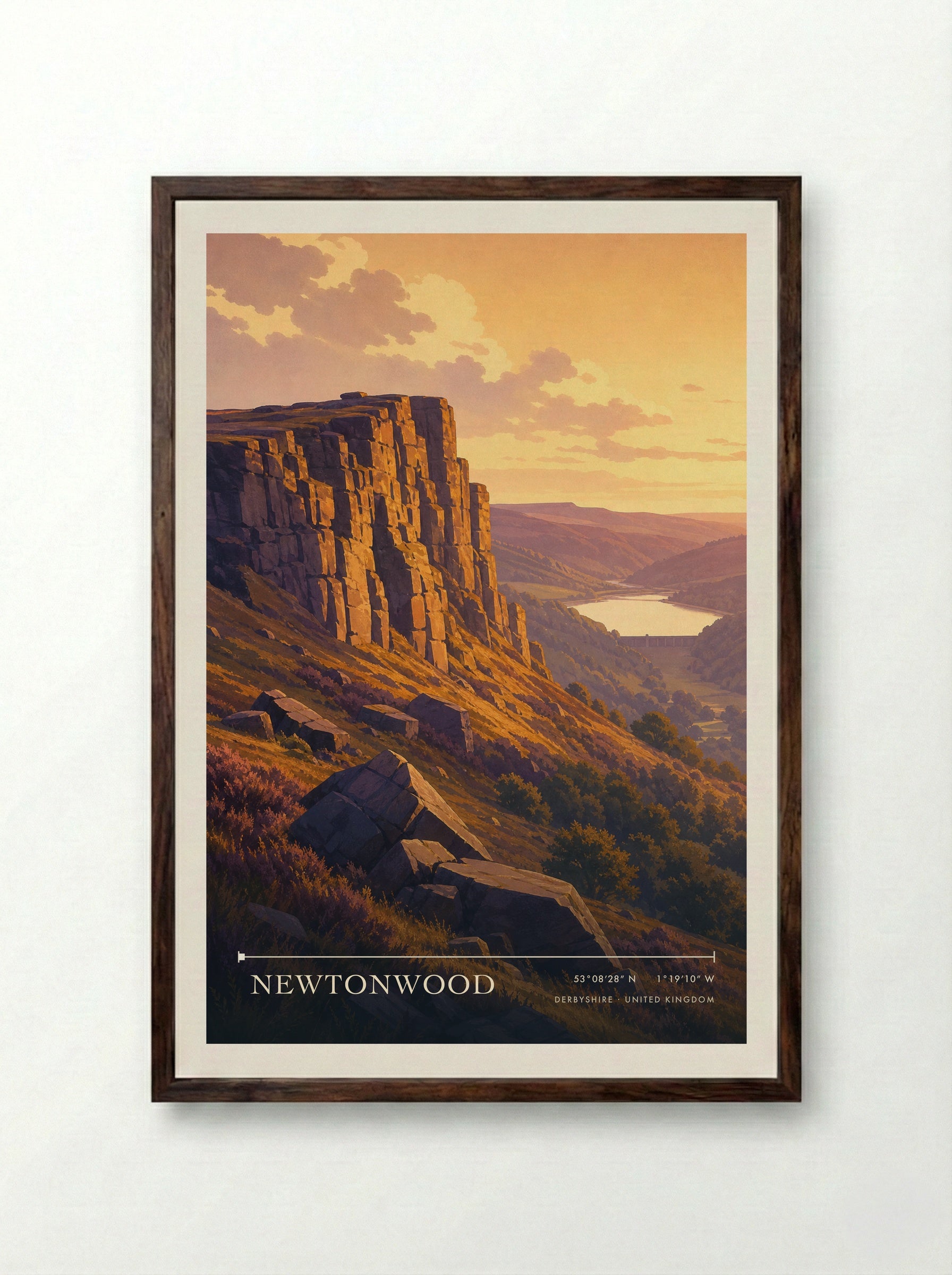 Newtonwood Derbyshire United Kingdom Travel Poster - Framed Print Dark Wood