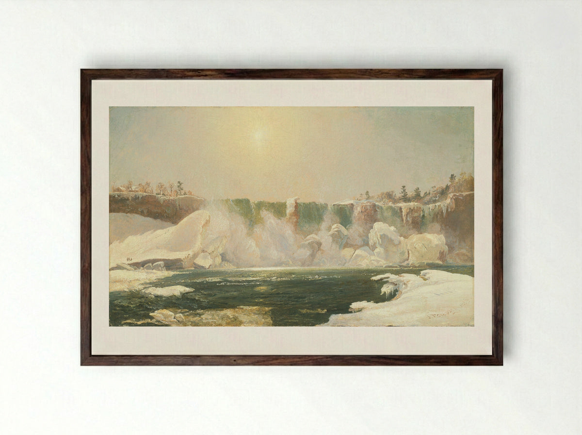 Niagara Falls in Winter - Jasper Francis Cropsey - Framed Print Dark Wood