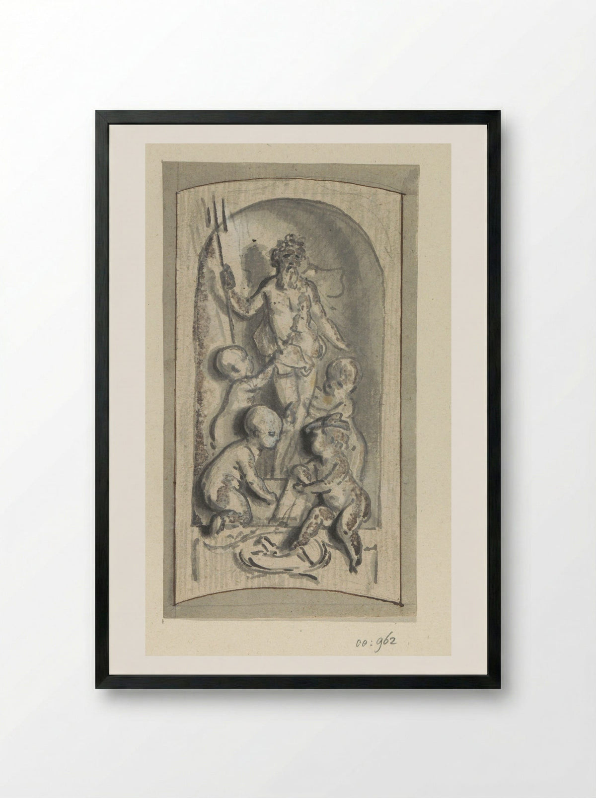 Niche with Neptune and Putti - Jurriaan Andriessen - Framed Print Black